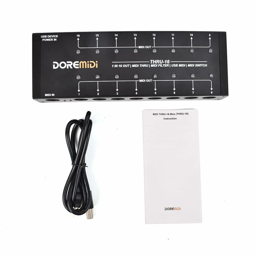 MIDI THRU-16 Box Filter & Switch 1 MIDI Input into 16 MIDI outputs and each MIDI output can edit MIDI filters(THRU-16)