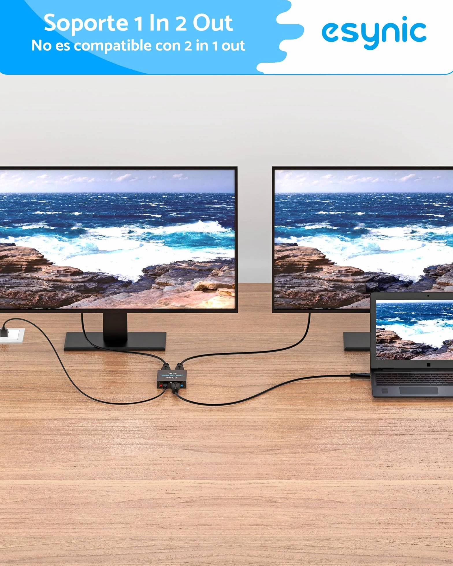 eSynic HDMI Splitter 4K/30HZ HDMI Amplificador 1 Entrada y 2 Salidas con Cable HDMI de 1 m y Cable USB-C HDCP 1.4 Soporta 4K& Full HD para HDTV PS4 Reproductor de BLU-Ray Laptop etc