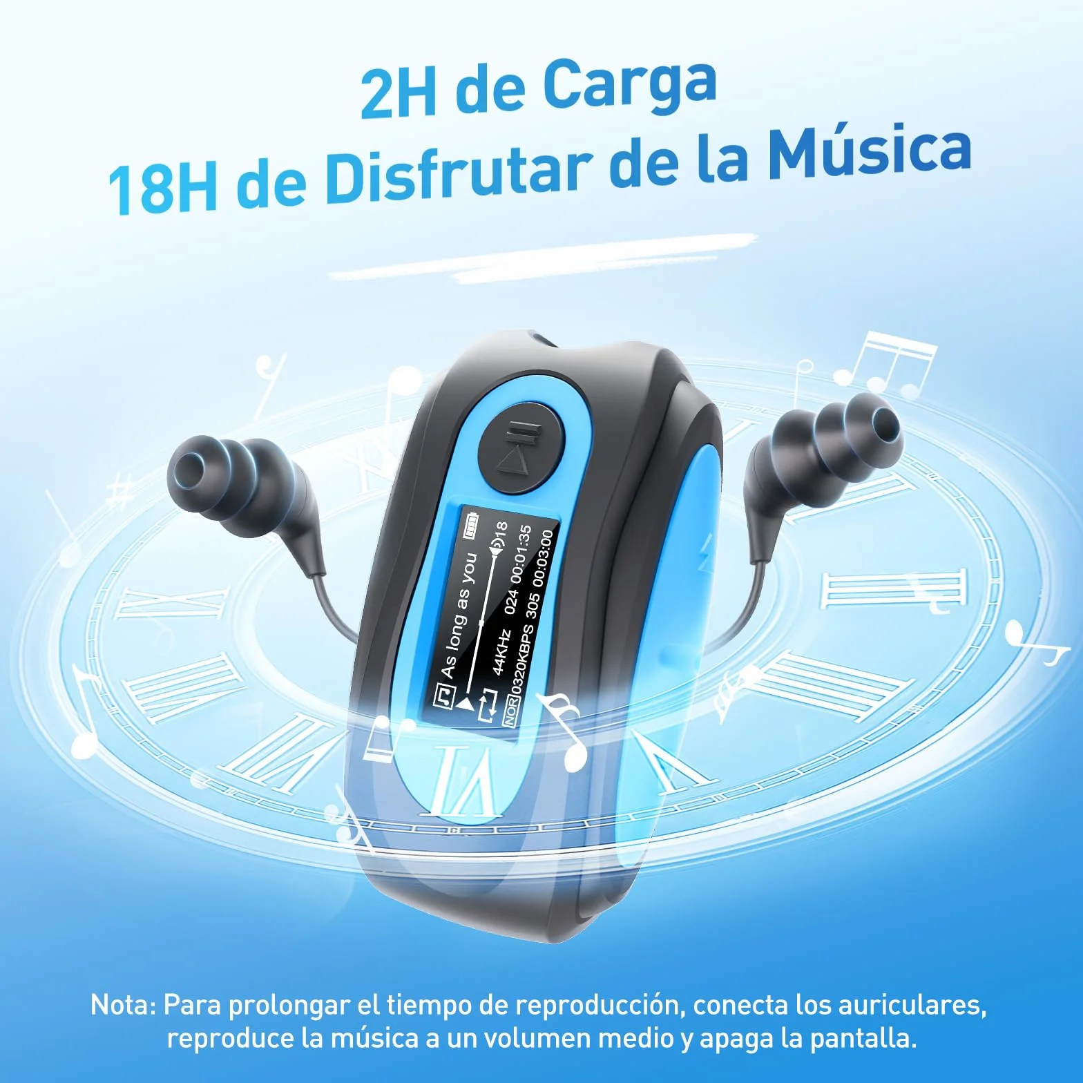 AGPTEK S07 Clip MP3 Player Waterproof IPX8 8GB Azul