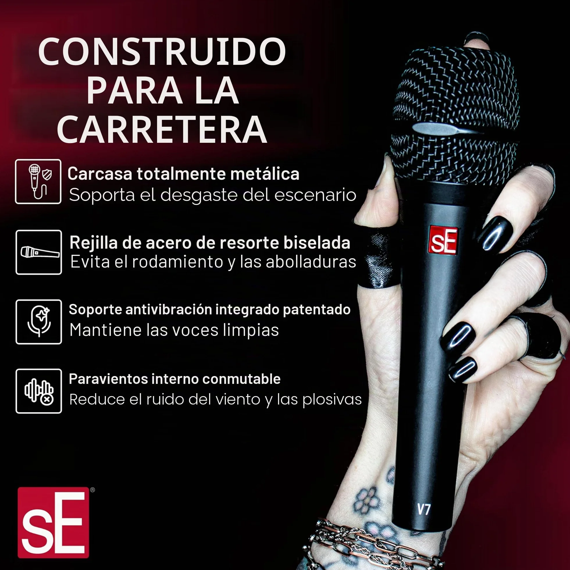 SE Electronics V7 Micrófono de Mano dinámico supercardioide, Negro