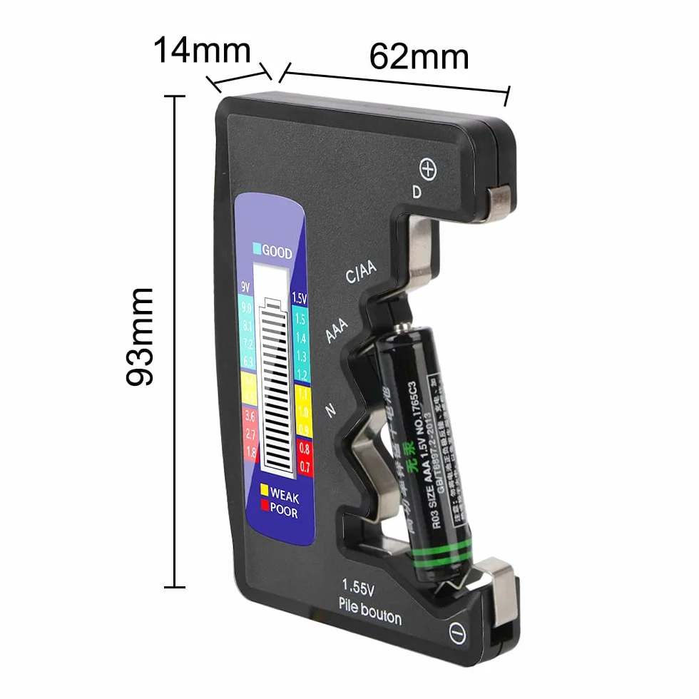DollaTek 1.5V 9V Batería Digital AA AAA LR44 Probador Universal Capacidad De Batería De Litio Comprobador De Fuente De Alimentación Herramientas De Medición - Negro