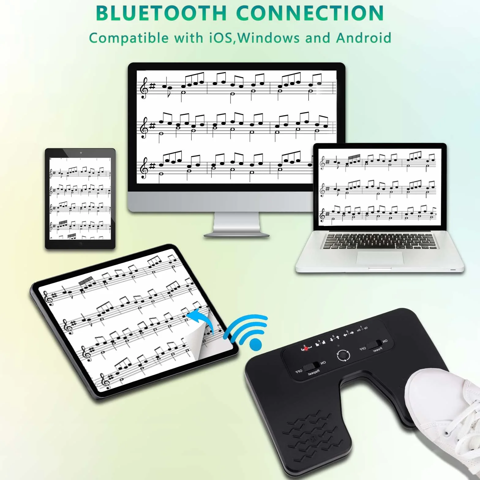 Bluetooth Page Turner Pedal Teléfonos inteligentes y tabletas Recargable Pedales musicales (Classic)