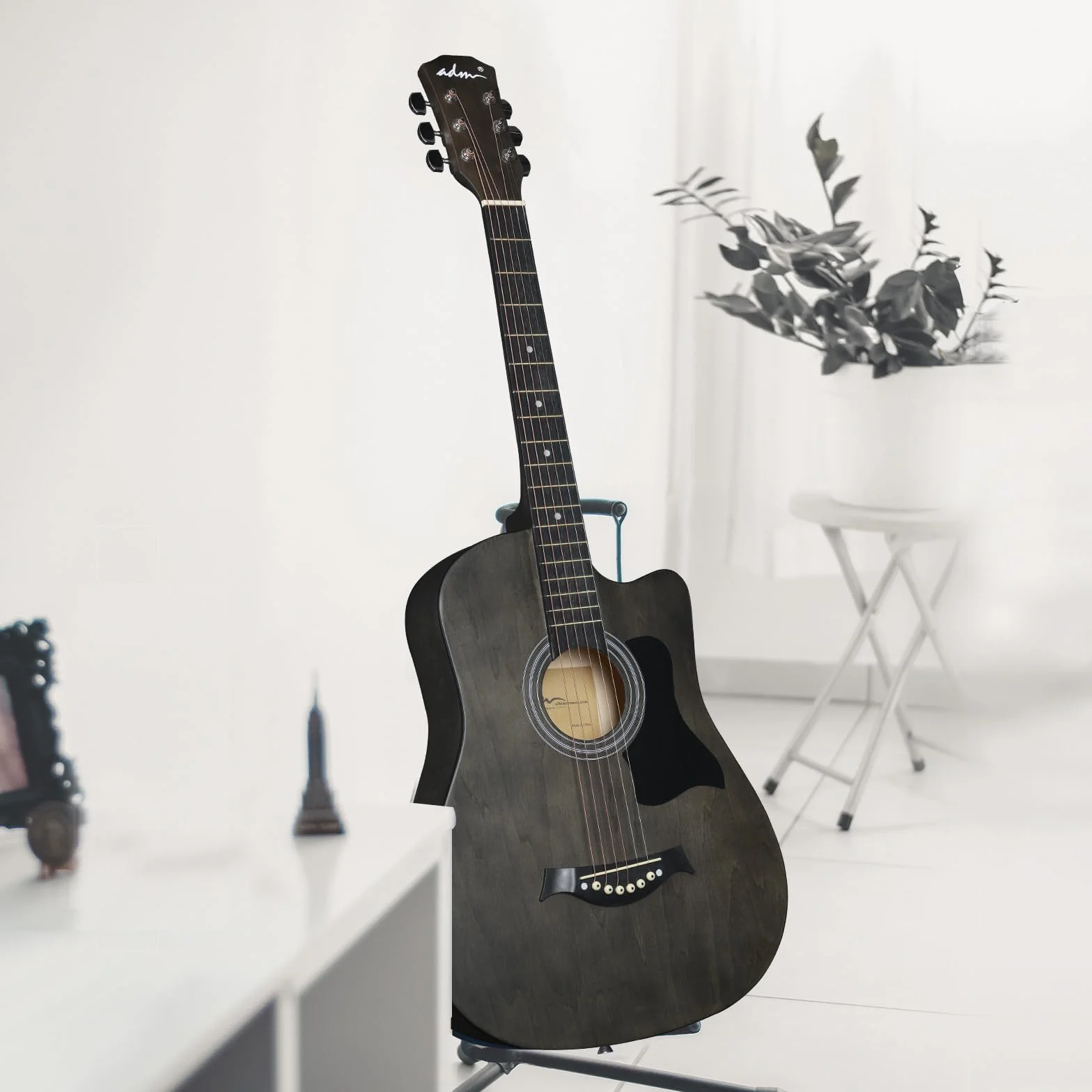 ADM Guitarra acústica para principiantes, 38 pulgadas, color azul para niños, estudiantes, adultos (cuerda de acero), color negro
