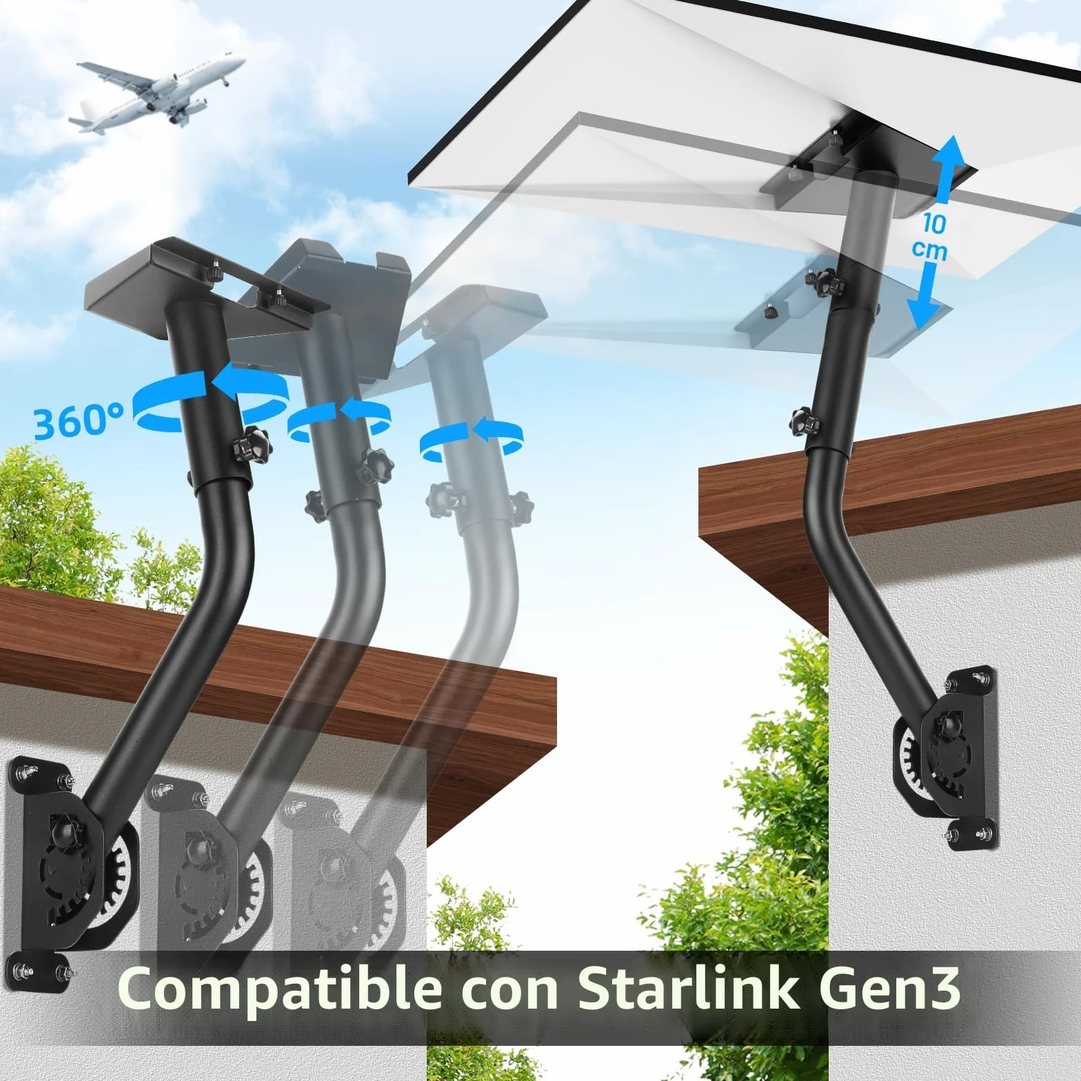 Soporte Starlink Gen 3,Kit de Montaje Ajustable Compatible con la Antena Estándar V3 de Starlink, Soporte para Poste V3,360° ajustable Soporte de Pared/Techo para Starlink.