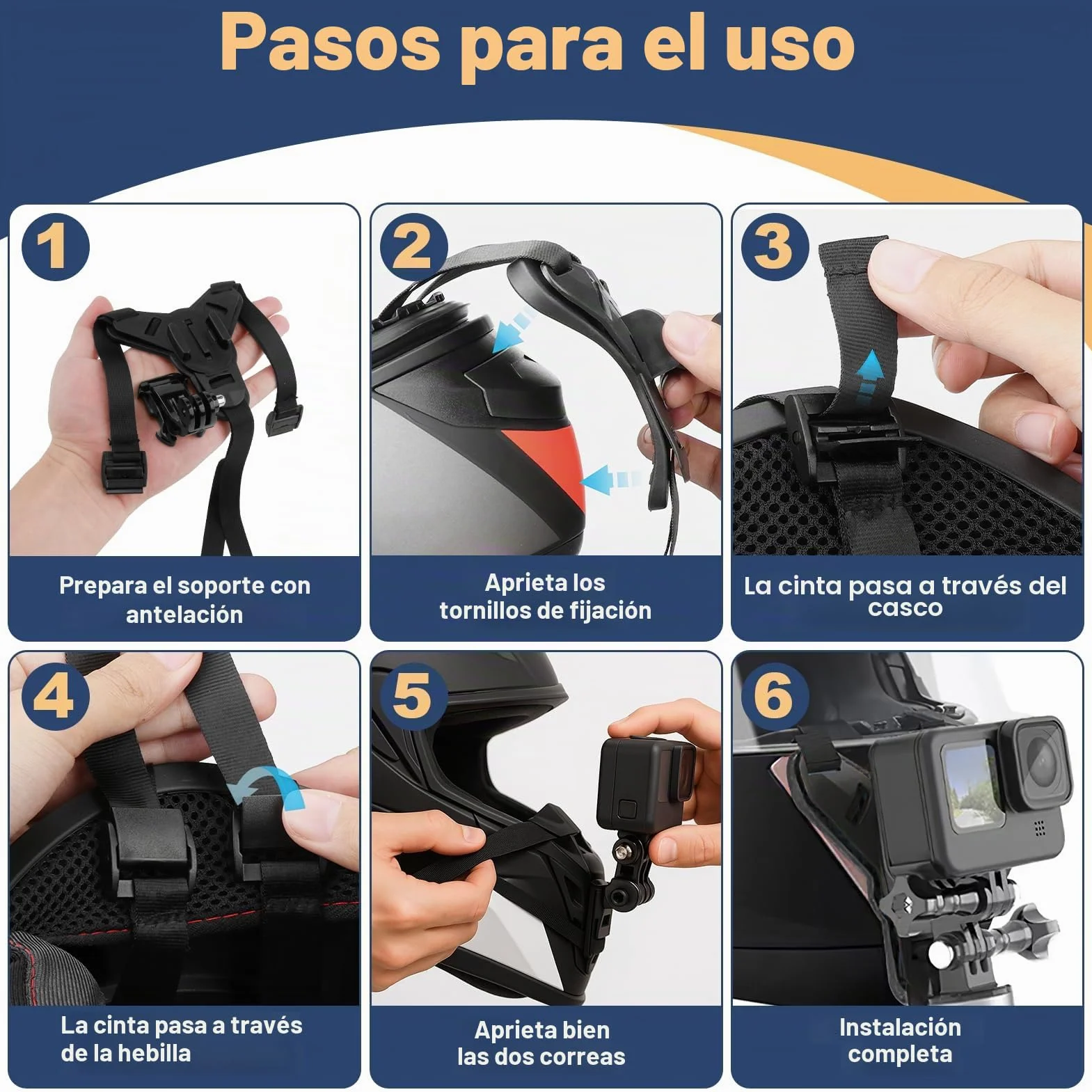Soporte Casco de Moto Mento para GoPro Hero 13 12 11 10 9 8 7 6 5 para dji OSMO Action 5 Pro 4/3 para Soporte de Cámara de Gancho J Session Cámara de Acción Accesorios Silicona Antideslizante