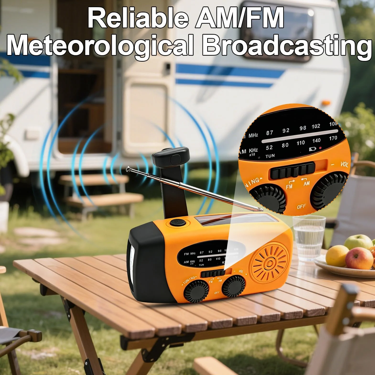 Radio Solar de Emergencia con Manivela manivela portátil Radio Portátil Am/FM con 3 potentes Luces LED Batería 600mAh USB Recargable para Cargar Móvil para Supervivencia Camping Senderismo Apagones