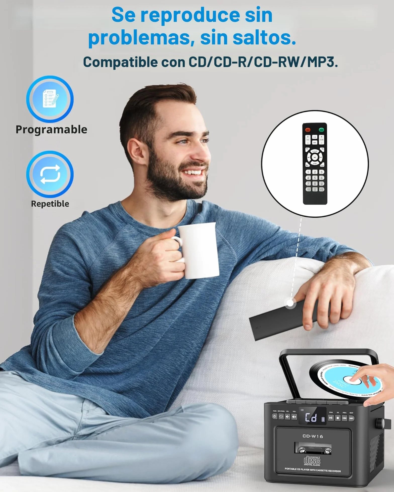 Greadio Reproductor de CD portátil Discman con protección antiskip, 4 Sonidos EQ, Tarjeta TF/Salida AUX, Compatible con CD-R, CD-RW y MP3