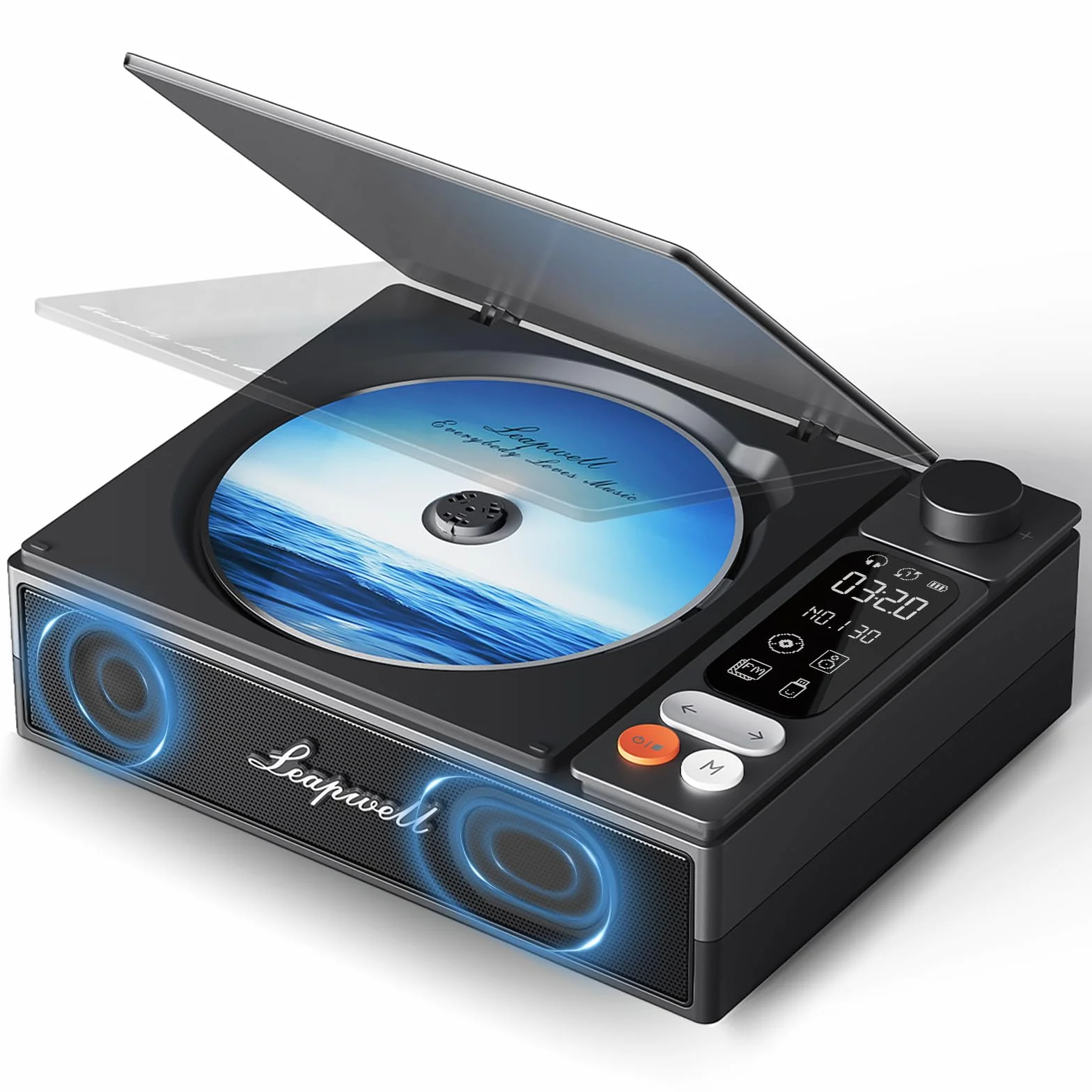 Leapwell Reproductor de CD Portátil Bluetooth Altavoz HiFi Retro CD Player con Tapa Antipolvo Pantalla LCD