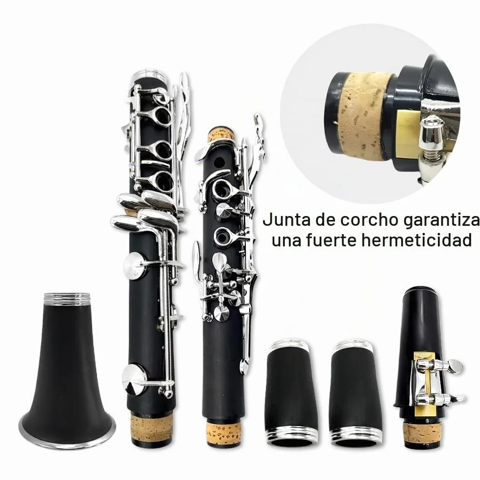 Yinfente Clarinete para clarinete para estudiantes principiantes, clarinete con estuche para clarinete, kit de limpieza de clarinete, boca de clarinete, grasa de corcho para clarinete, clarinete de