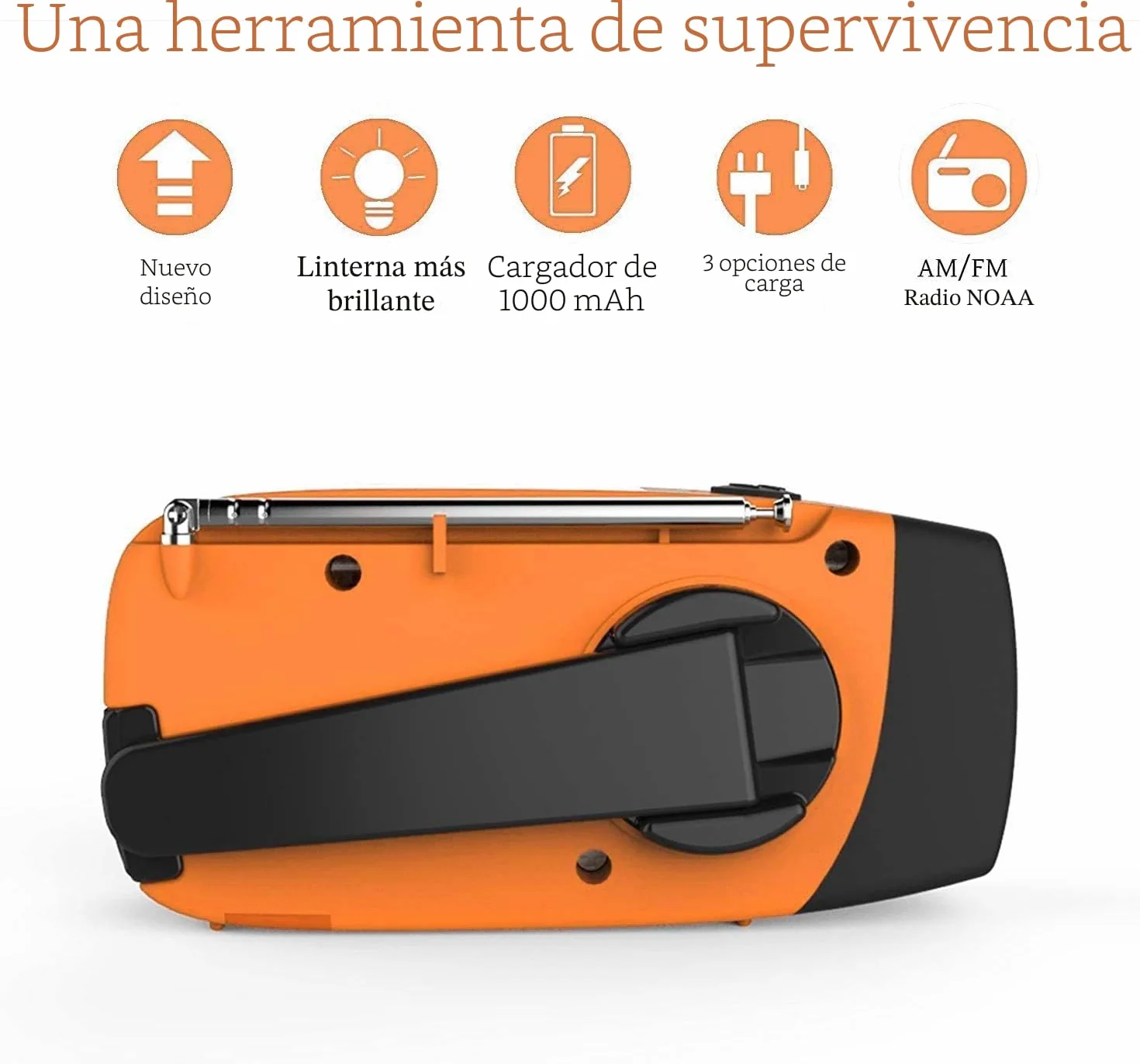 Radio Solar, Radio de manivela portátil Dynamo Radiocon Am/FM, con Linterna LED 2000mAh Recargable de Cuerda para Emergencia, Cargador de teléfono móvil USB para Acampar al Aire 2000 Mah