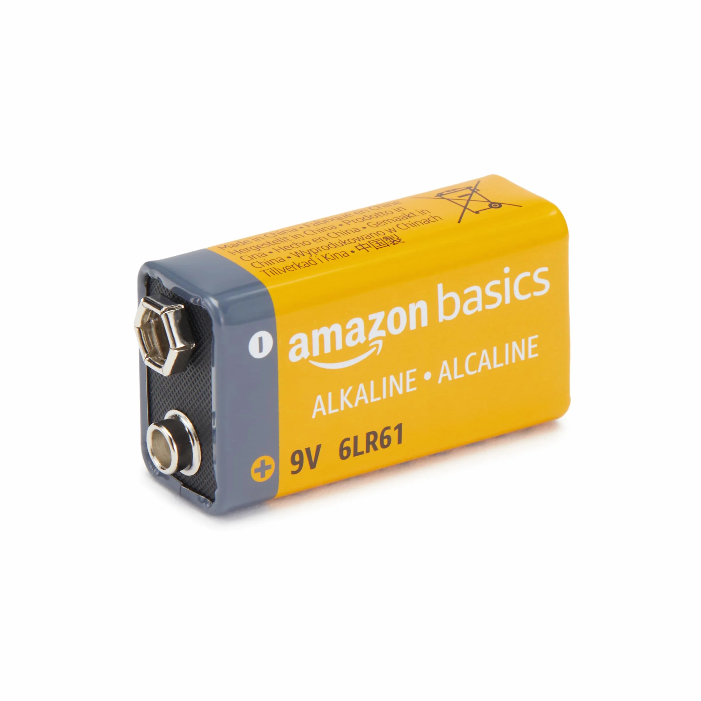Amazon Basics - Paquete de 4 pilas alcalinas de 9 V, 9 V/6LR61, vida útil de 5 años, para detector de humo/monóxido de carbono, electrónica y audio