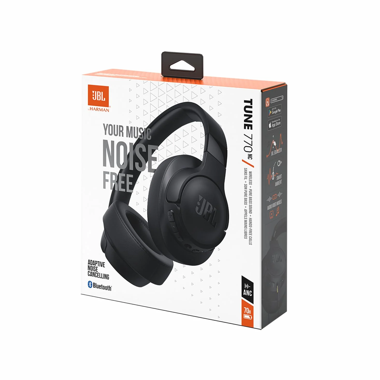 JBL Auriculares Tune 770 NC, auriculares circumaurales inalámbricos con cancelación de ruido adaptativa, Bluetooth y 70 horas de batería, negro
