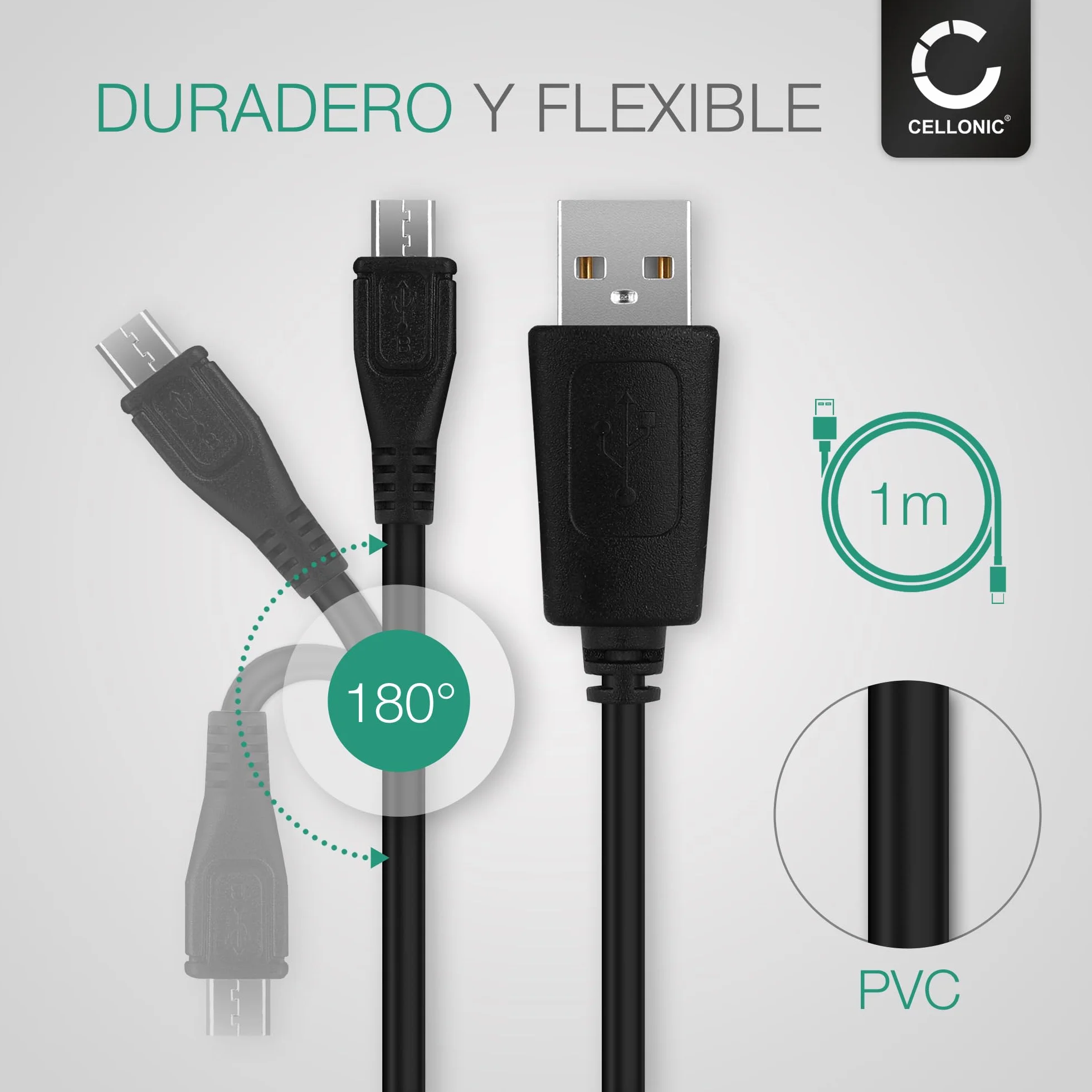 CELLONIC Cable de datos USB 2.0 para reproductor MP3 1m negro compatible con SanDisk Clip Sport Plus/Sansa Clip Plus, ZIP, JAM Cable Carga 1A Micro USB a USB A