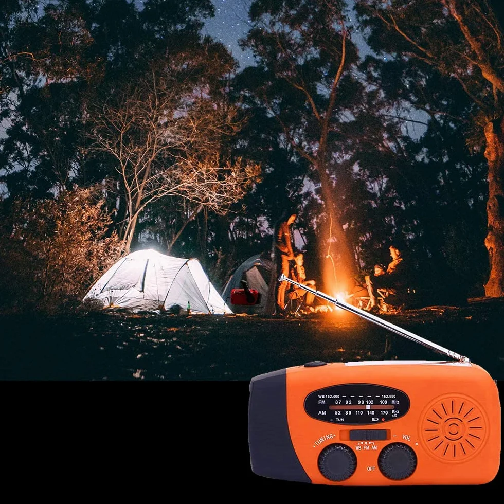 Radio Solar, Radio de manivela portátil Dynamo Radiocon Am/FM, con Linterna LED 2000mAh Recargable de Cuerda para Emergencia, Cargador de teléfono móvil USB para Acampar al Aire 2000 Mah