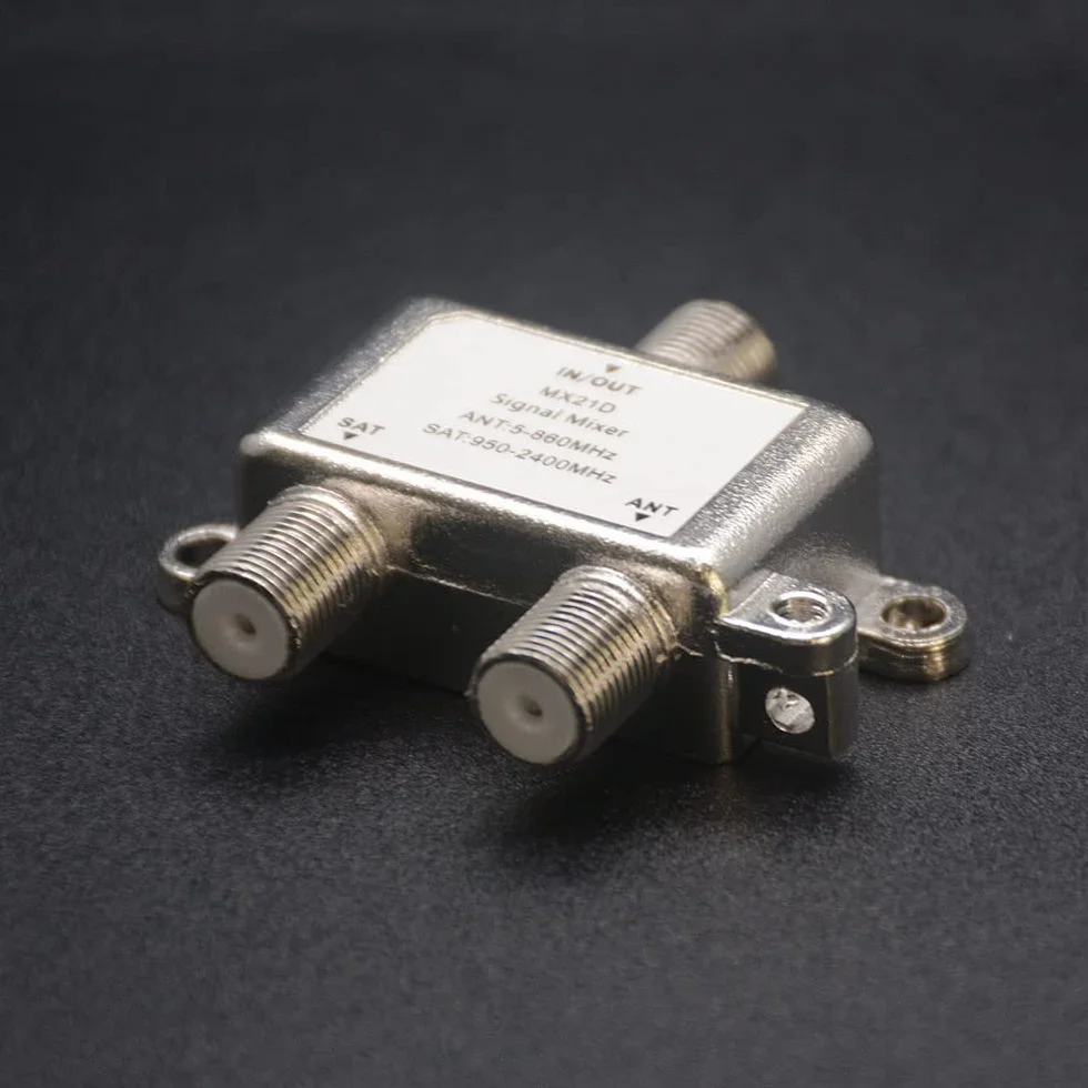 DollaTek 2 en 1 2 vías satélite divisor MX21D TV señal cable TV señal mezclador SAT/ANT diplexor ligero compacto