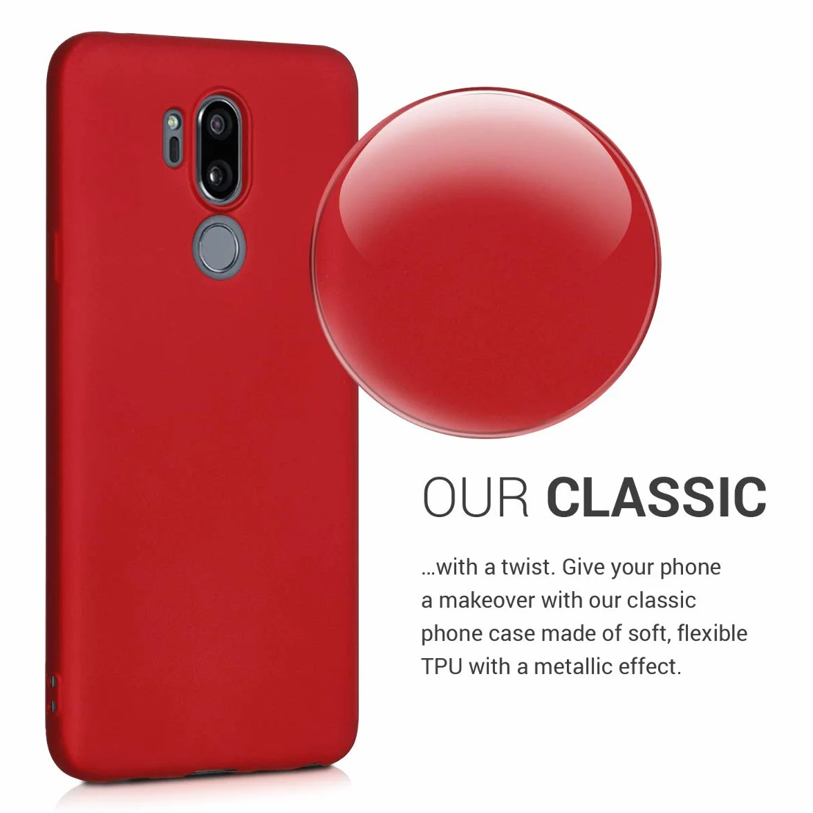kwmobile Funda para LG G7 ThinQ Carcasa TPU Silicona Ultrafino Antigolpes Carga inalámbrica Rojo Oscuro Metalizado