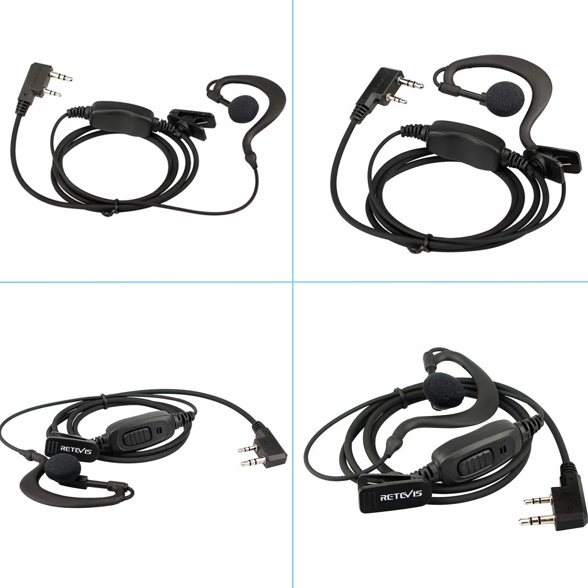 Retevis RE3120 Walkie Talkie Auricular, C-Tipo 2 Pines, Pinganillo Casco Compatible con Walkie Talkie RT24 RT622 RT27 RT617 RT618 RT619 Baofeng BF-888S Kenwood Proster (10 Pacs)