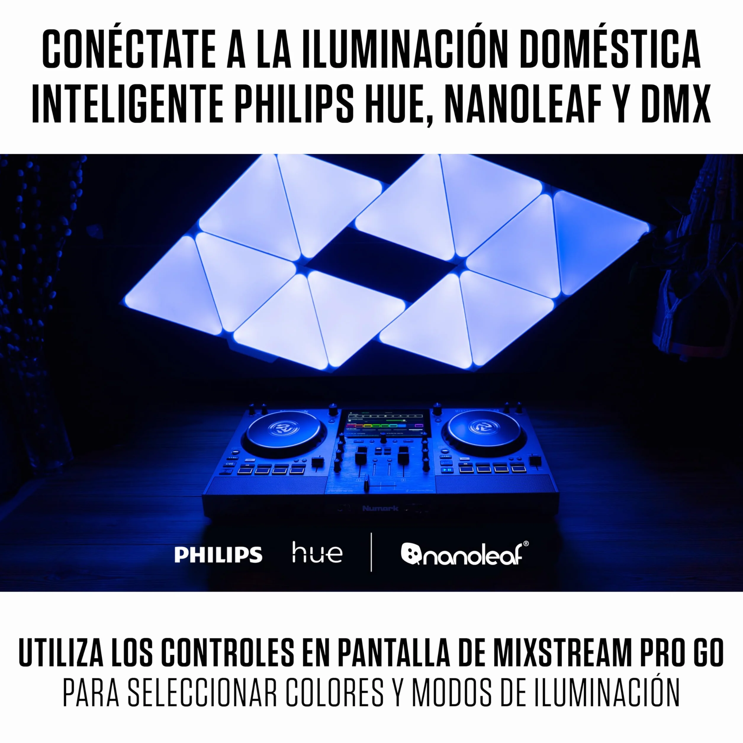Numark Mixstream Pro Go Controlador DJ portátil, batería, mezclador con separación de stems, altavoces, streaming wifi, pantalla táctil y Serato DJ