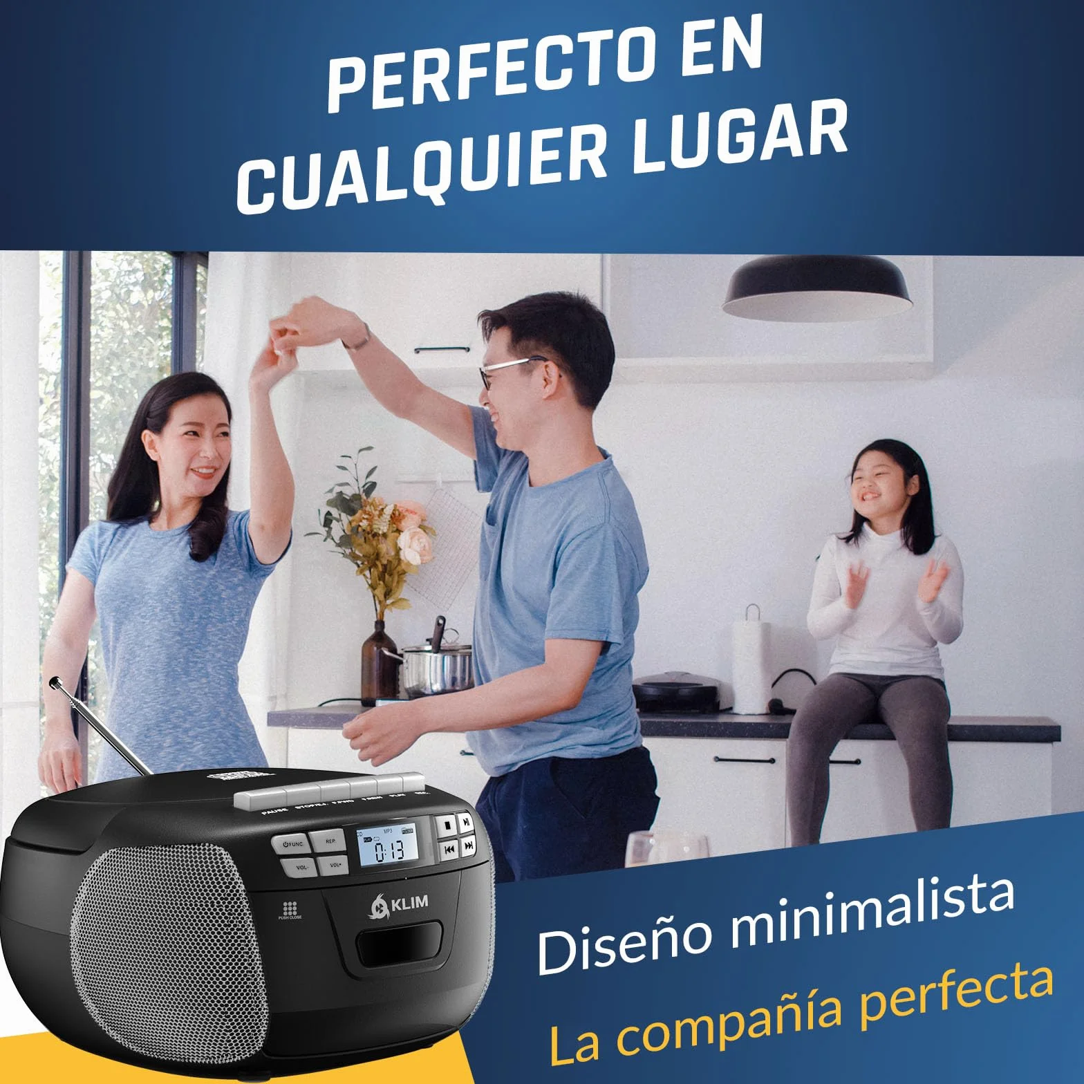 KLIM Reproductor CD Cassette Radio AM/FM Bluetooth Control Remoto Plata