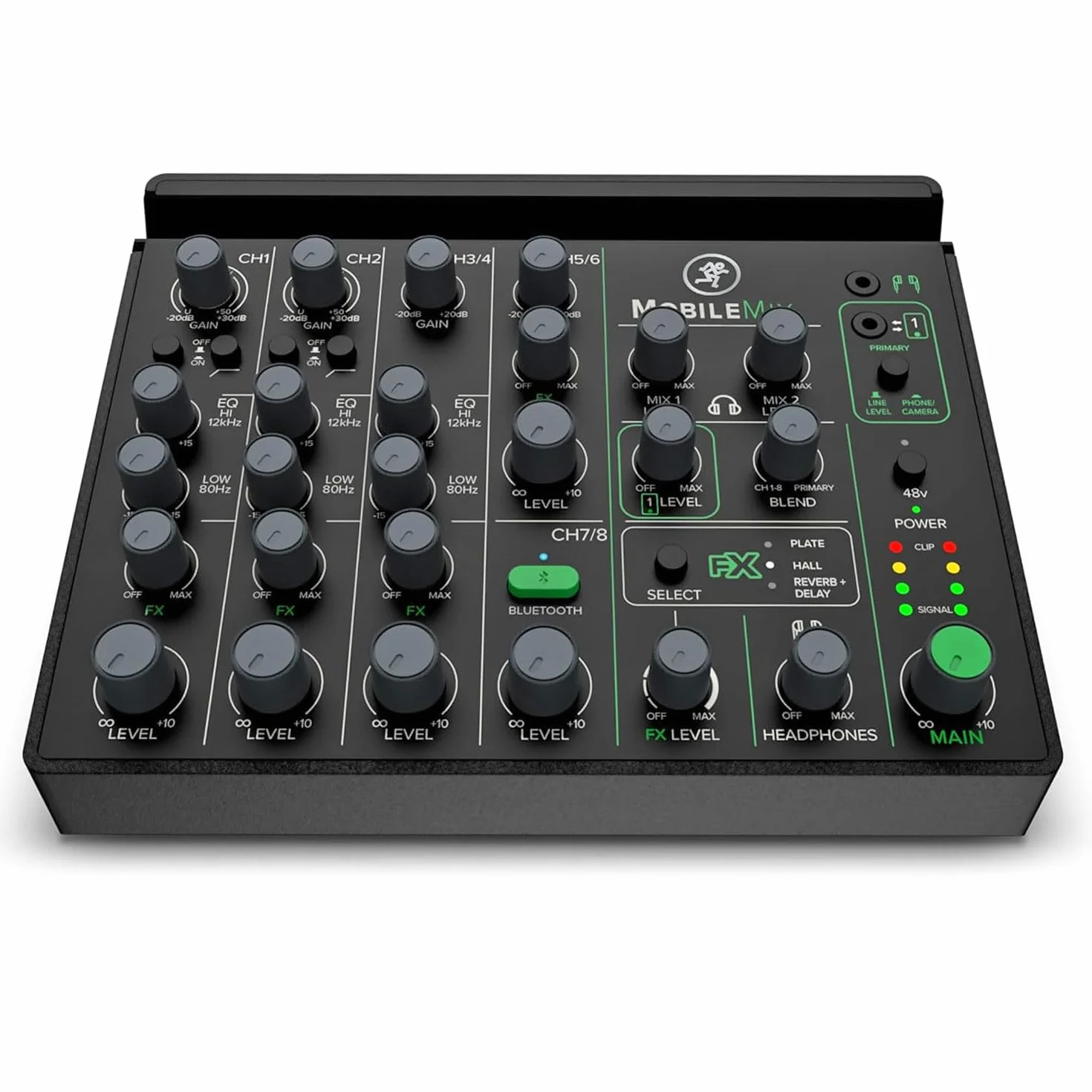 MACKIE MobileMix mezclador de 8 canales alimentado por USB para producción audiovisual, sonido en directo y streaming con instrumentos, micrófonos y Bluetooth