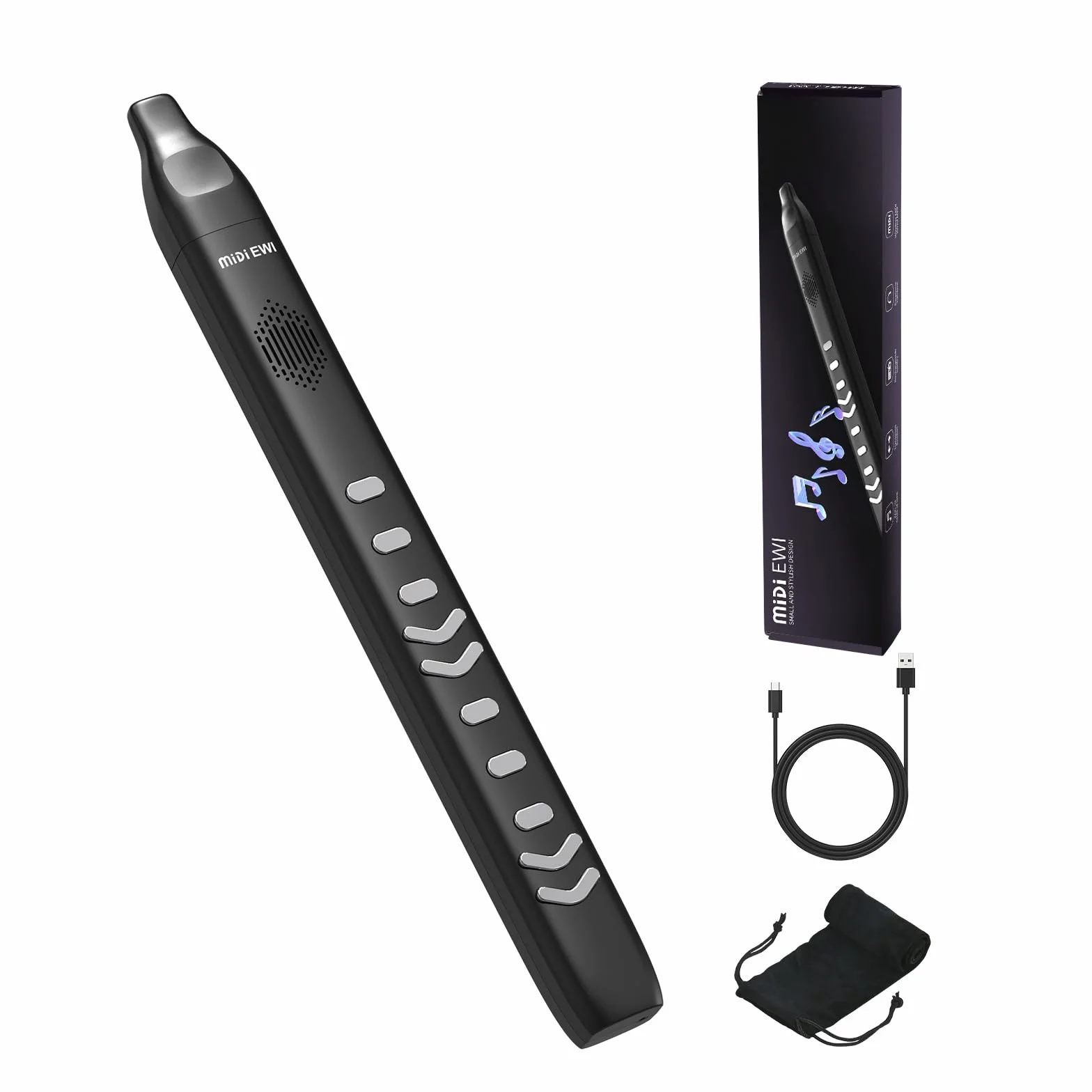 Instrumento de Viento Digital Eléctrico Negro - Compatible con Bluetooth MIDI - Con Cable de Alimentación