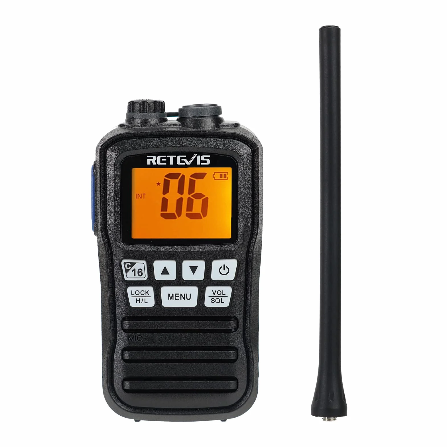 Retevis RM01 Marina Walkie Talkie, IP67 Impermeable Radio Marino de Mano, Vibración, Flotando 88 Canales de Mano Radios de Dos Vías para Kayak Pesca Paseo en Barco(Negro, 1 Pieza)
