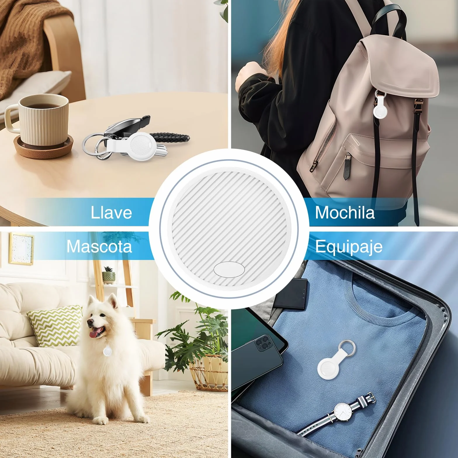 Localizador Bluetooth Blanco - 2 Pack Tracker Tag Funciona con Apple Buscar (Sólo iOS 14.5+), Encuentra Teléfono y Llaves, Rastreador GPS Impermeable para Carteras y Maletas, Batería Reemplazable