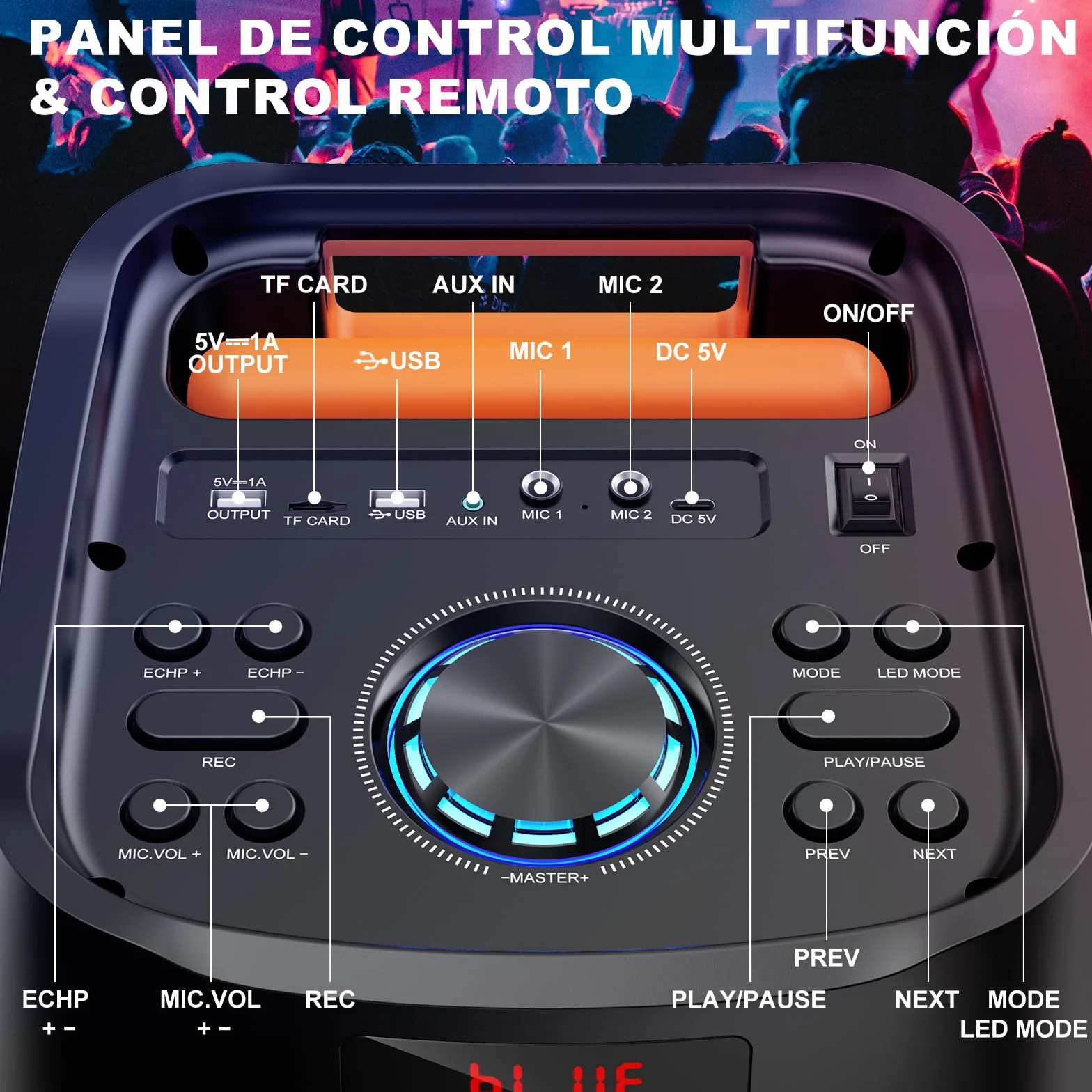 HWWR Karaoke con 2 Micrófonos Inalámbricos para Adultos,8" Altavoz Bluetooth Grande para Fiestas con 500W de Pico de Potencia, Ruedas Rodantes y Carro, Sistema PA con Luz LED Disco para Fiesta en casa