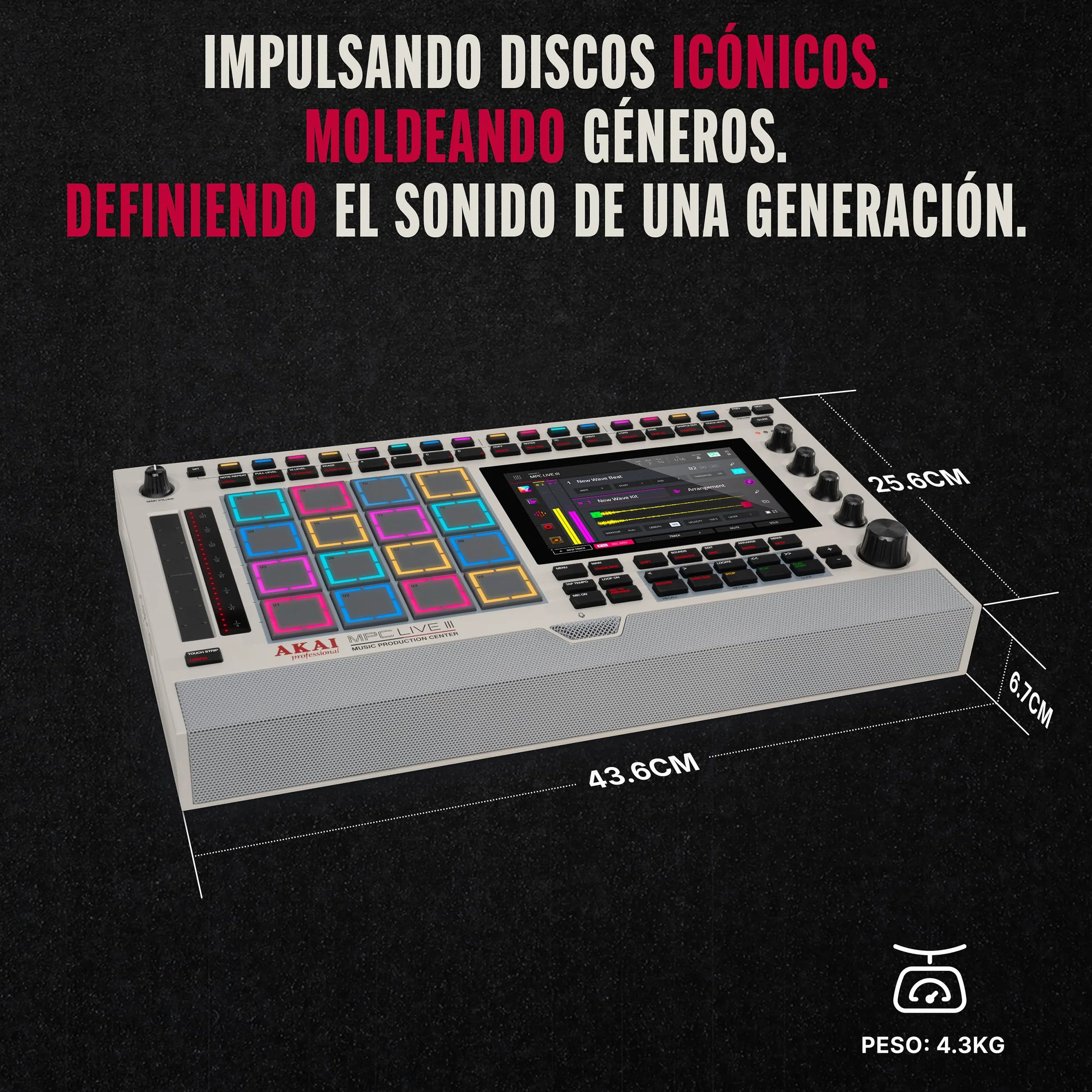 Akai Professional MPC Live III Retro Centro de Producción Musical portátil y Autónomo con Pads MPCe, Secuenciador, Pantalla táctil, Micrófono, Altavoces, Interfaz de Audio, Wi-Fi, Bluetooth, Batería