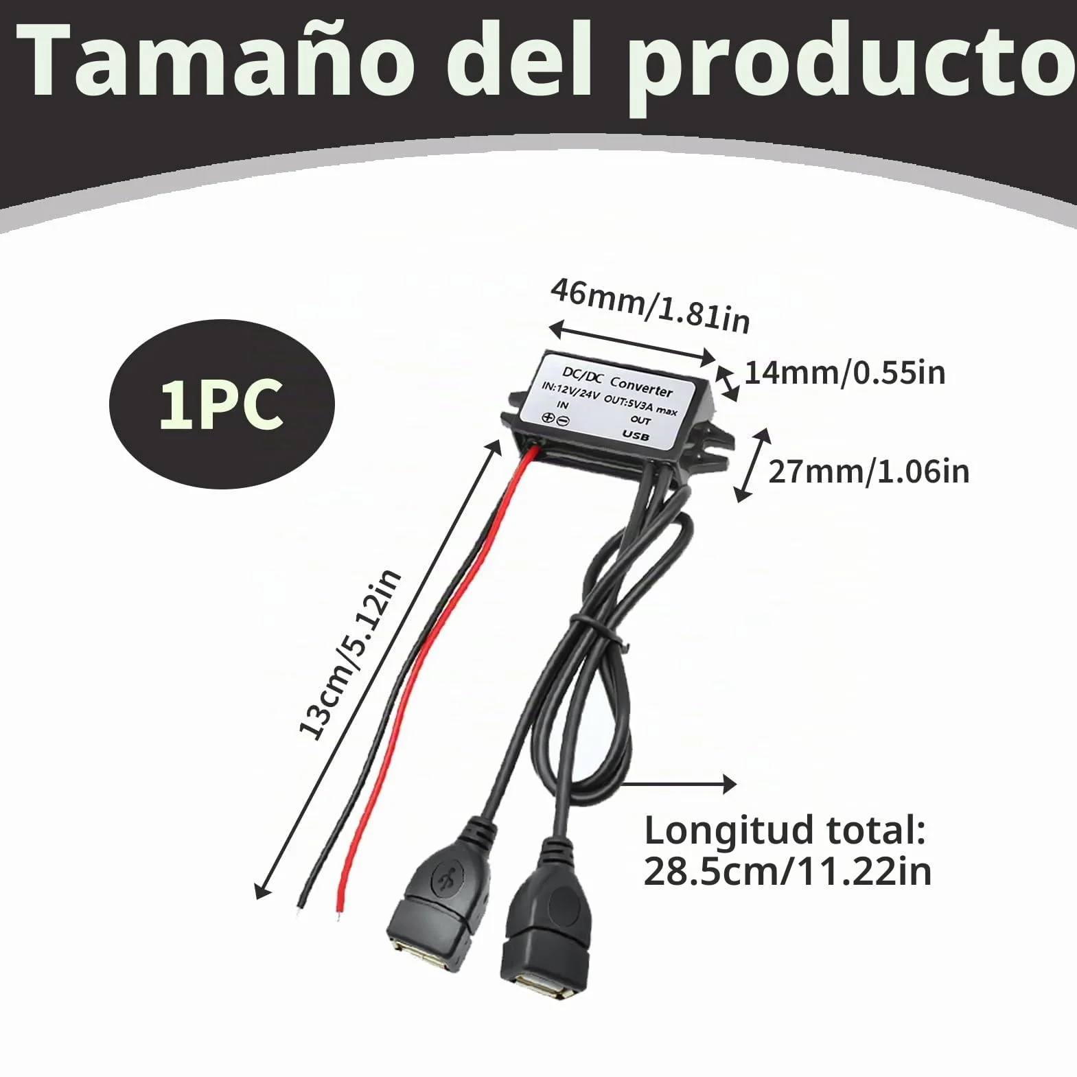 Módulo Convertidor DC 12V a 5V 3A, Convertidor Voltaje Coche USB, Módulo con Doble Puerto USB, Adaptador para Coche, Cargador Teléfonos, Radio, Audio, Panel Solar, Equipos Industriales y Más