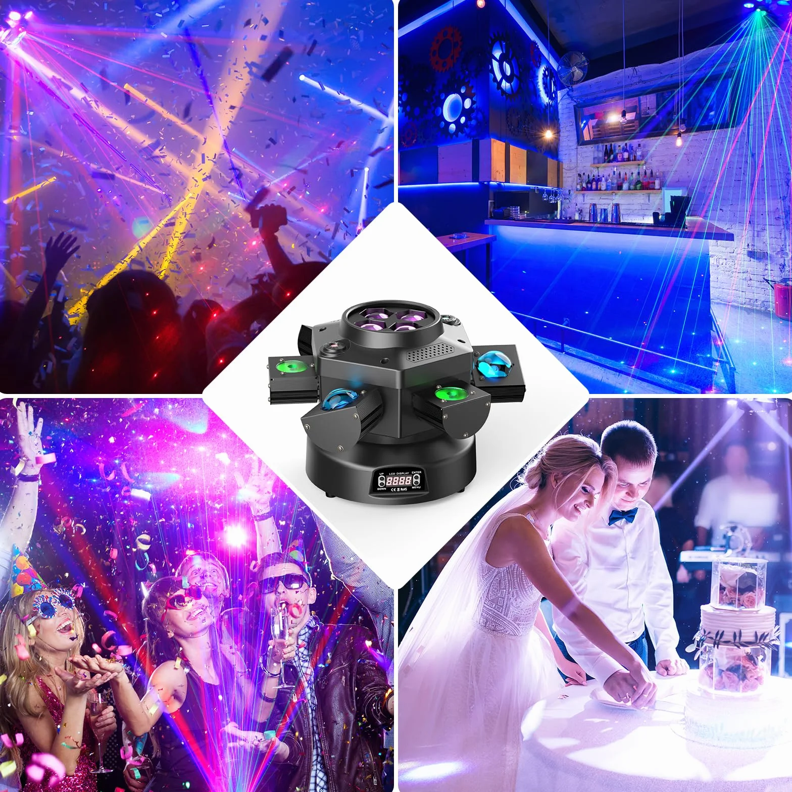 180W Cabeza Móvil LED RGBW Luz Discoteca 19CH Beam Moving Head para Fiestas Bodas Bar Iluminación de escenarios