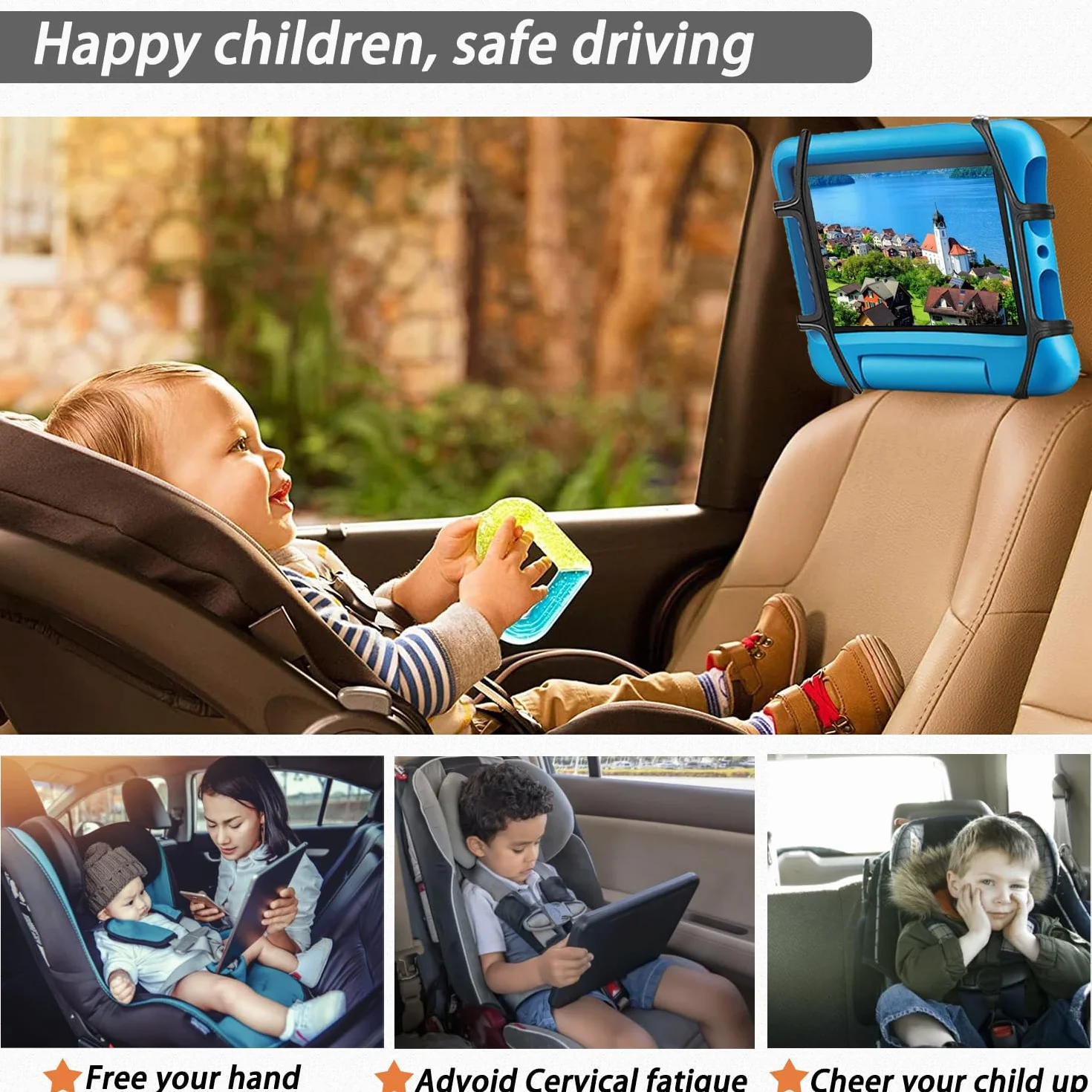 Hikig Soporte Tableta Coche, Reposacabeza Universal con Soporte 360° para iPhone/iPad y Pantallas de 3,5 a 12,9 Pulgadas, con Correas de Nylon Elásticas