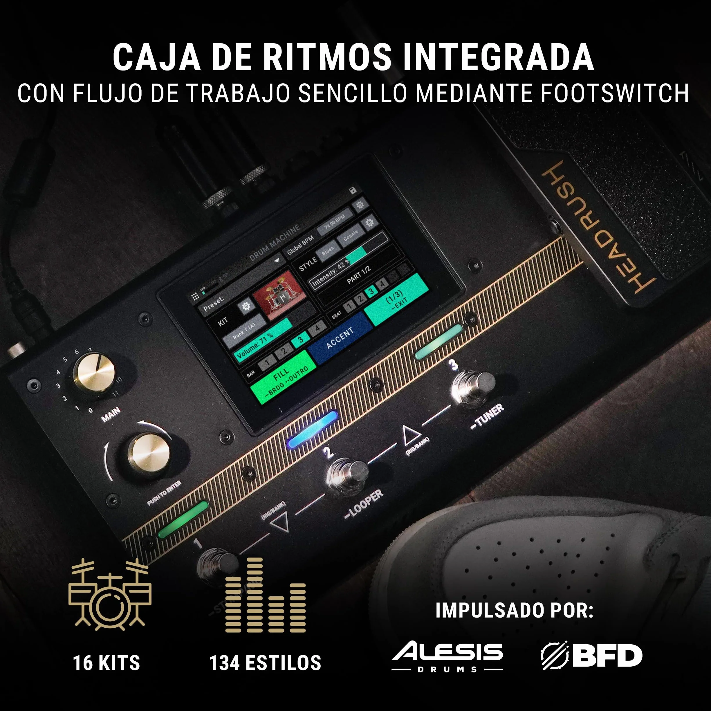HeadRush Flex Prime - Pedal Multiefectos para Guitarra y Bajo y Procesador de Modelado de Amplis con Pantalla Táctil, Looper, WiFi, Bluetooth y USB