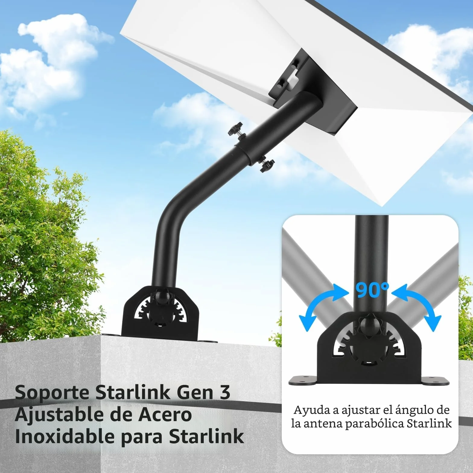 Soporte Starlink Gen 3,Kit de Montaje Ajustable Compatible con la Antena Estándar V3 de Starlink, Soporte para Poste V3,360° ajustable Soporte de Pared/Techo para Starlink.