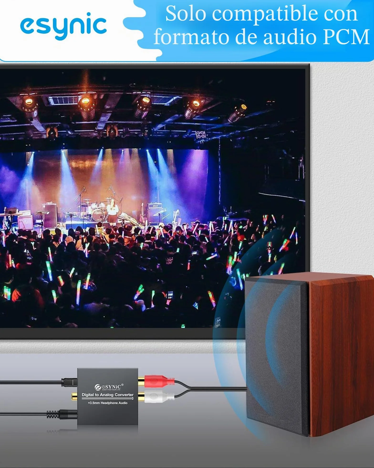 ESYNiC DAC Convertidor Digital a Analógico con Cable Coaxial/Óptica a RCA Toslink SPDIF para PS4 Xbox Android TV AppleTV Blu-ray