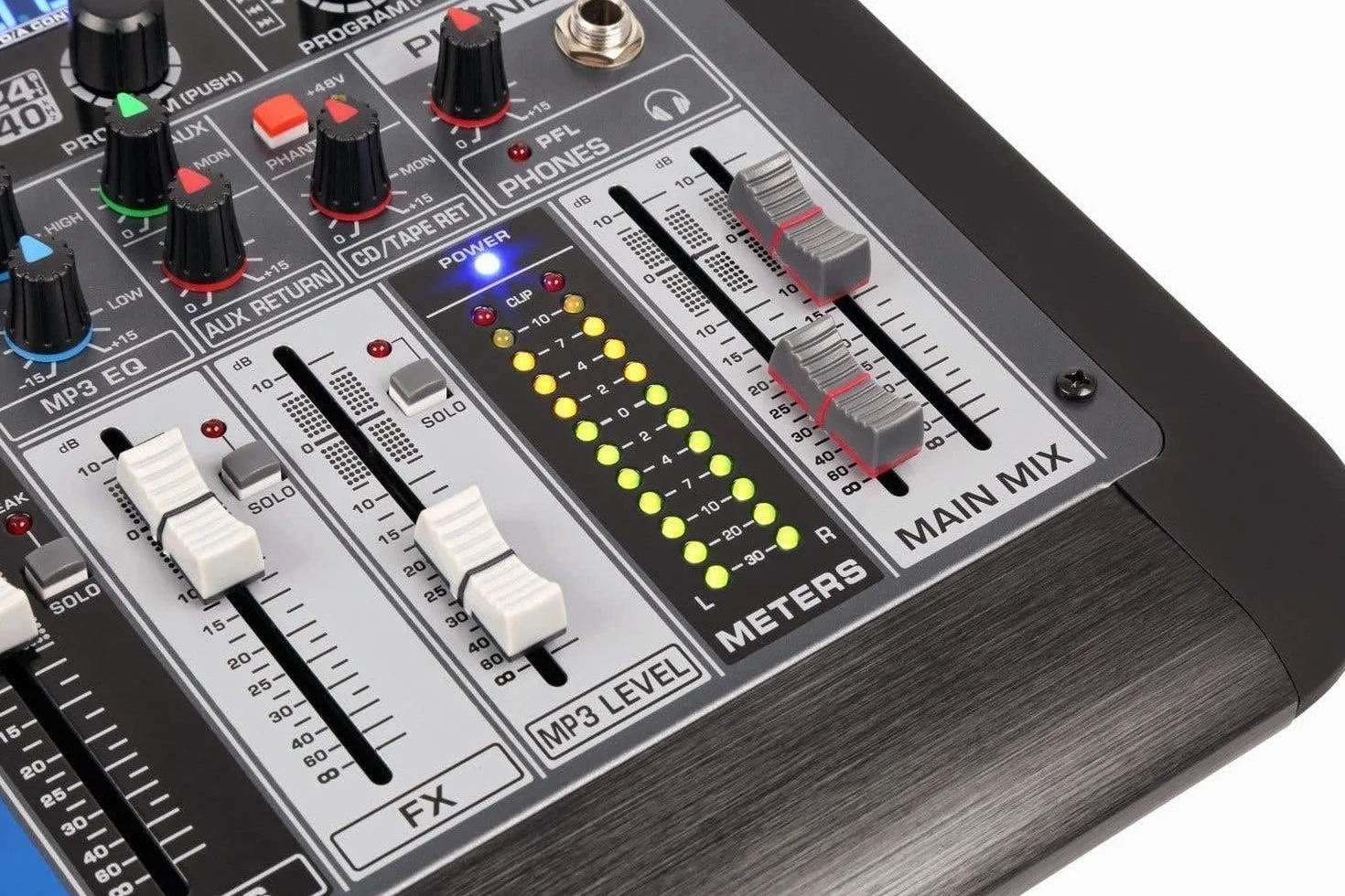 Power Dynamics PDM-S604 - Mezclador DJ profesional de 6 canales con efectos DSP, ecualizador gráfico de 9 bandas, Bluetooth, Reproductor USB/MP3, entrada de micrófono, ideal para música en directo