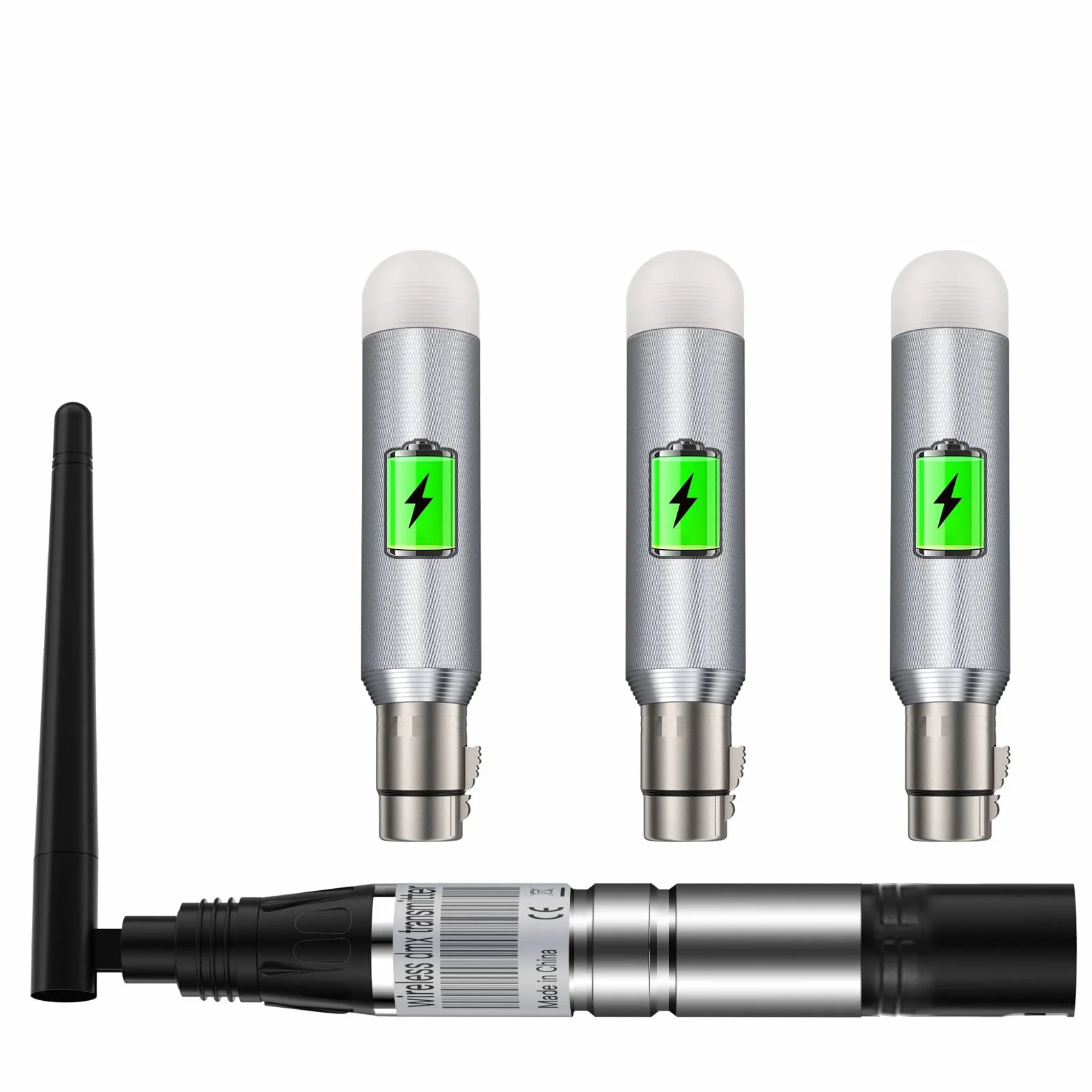 Pack de 1 transmisor inalámbrico DMX512 y 3 unidades recargables DMX512 receptor inalámbrico 2.4G ISM DMX controlador macho y hembra para la iluminación de escenario LED