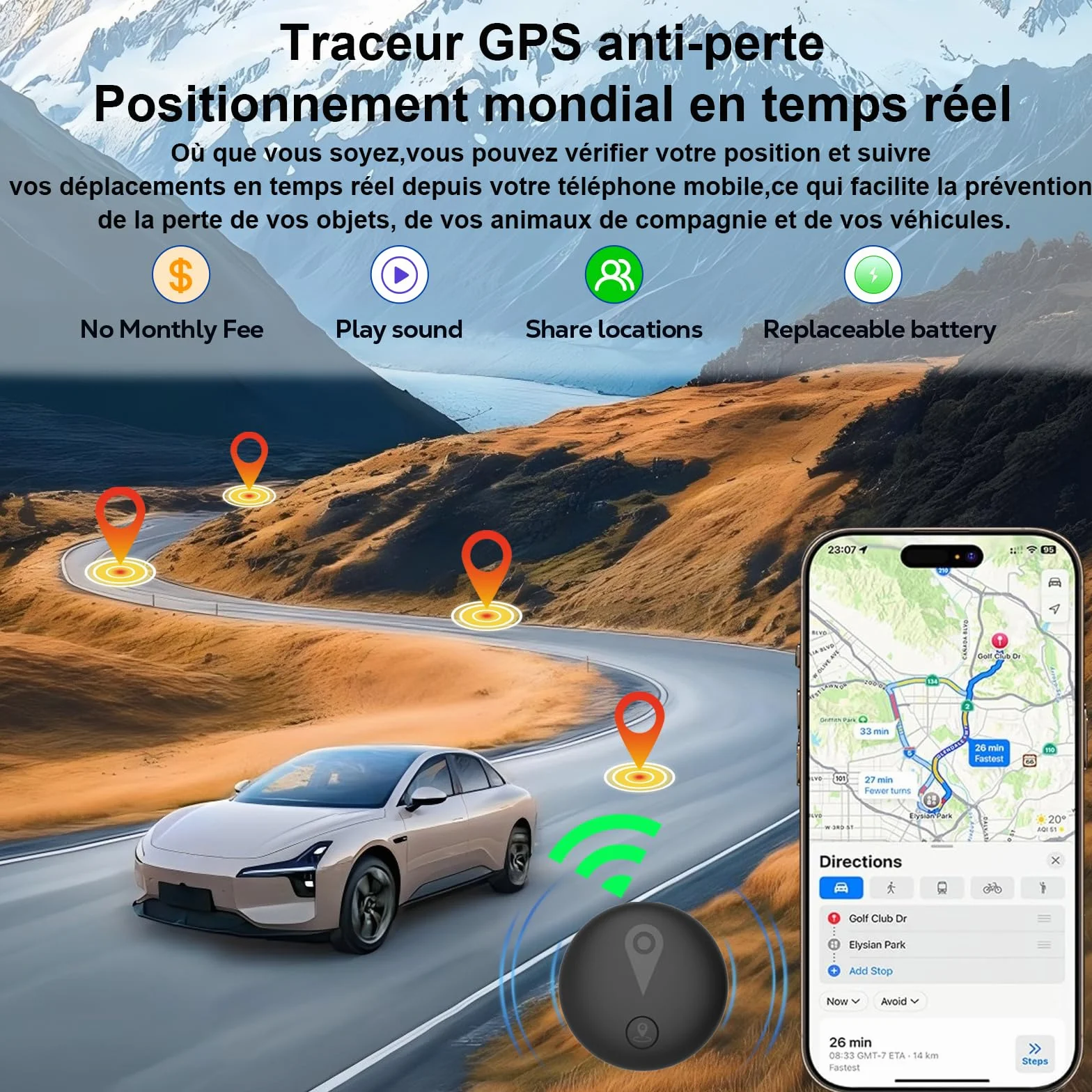 GPS Coche Localizador,2026 Nuevo Magnética Localizador Oculto Rastreador(Compatible con Android e iOS) sin suscripción/Sims eguimiento en Tiempo Real para Vehículos/Moto/Llaves/Maleta/Niños-
