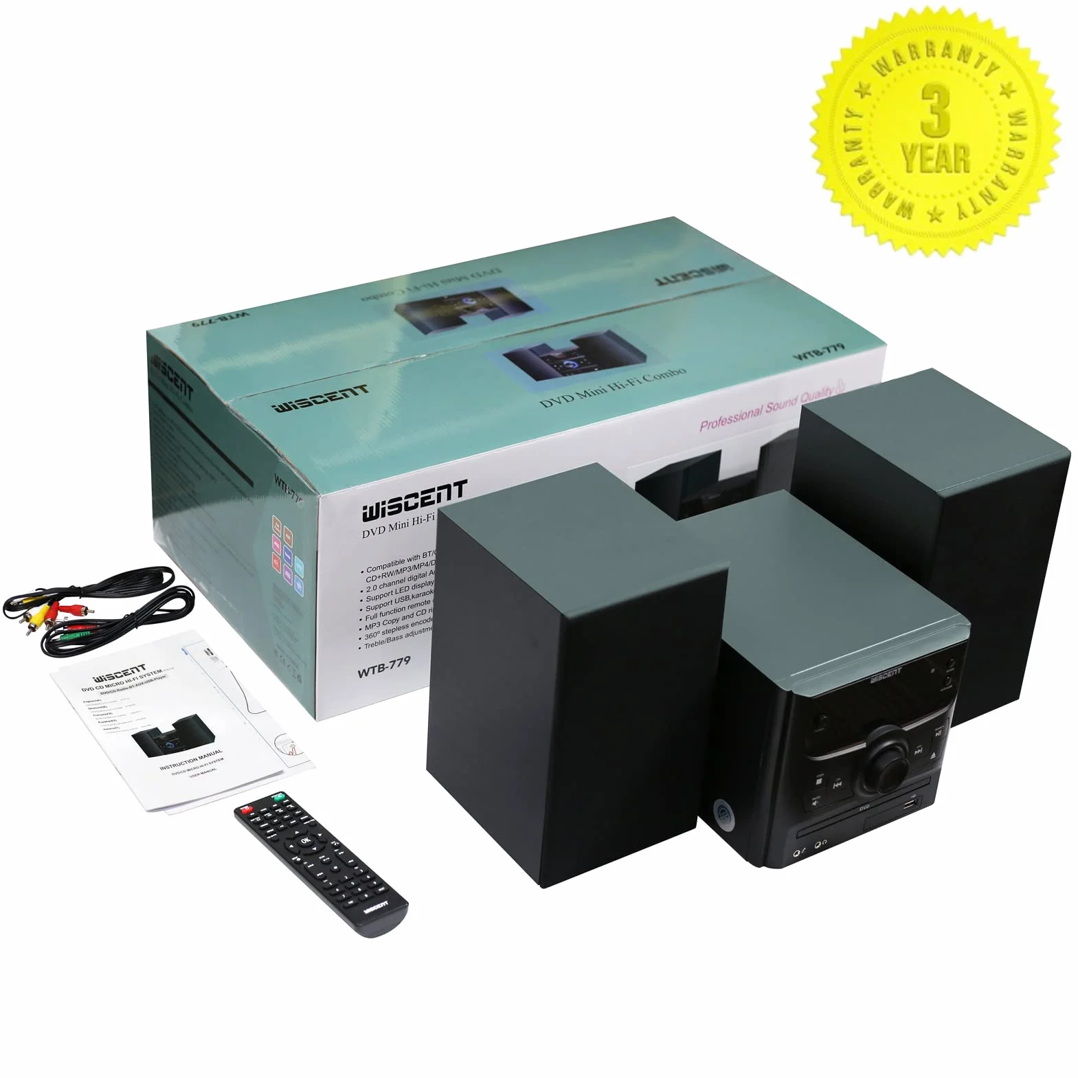 WISCENT Minicadena de Música con CD Bluetooth 30W Estéreo para el Hogar