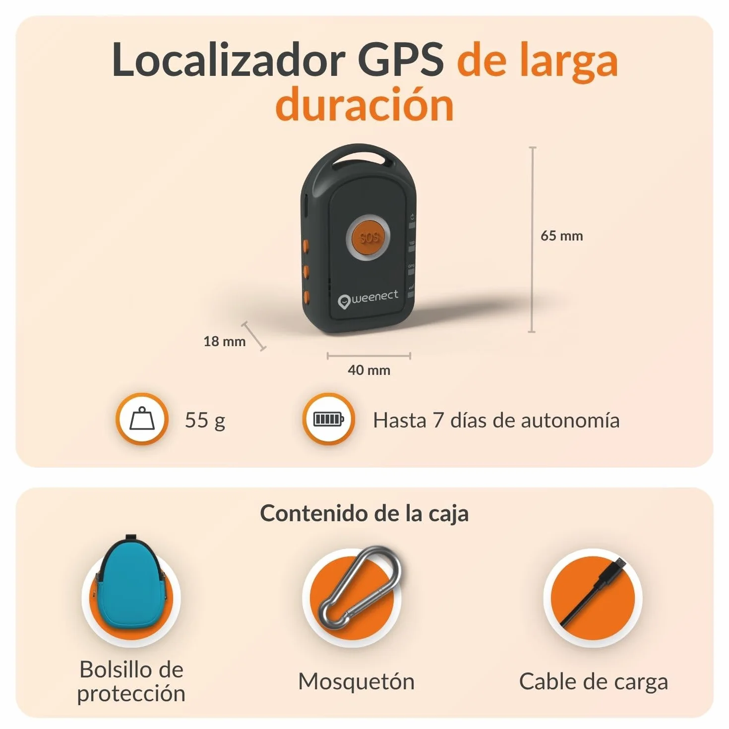Weenect - GPS para niño | Sin límite de Distancia | 7 días de autonomía | Botón de Alerta | Teléfono de urgencia | 2G | Funciona con suscripción