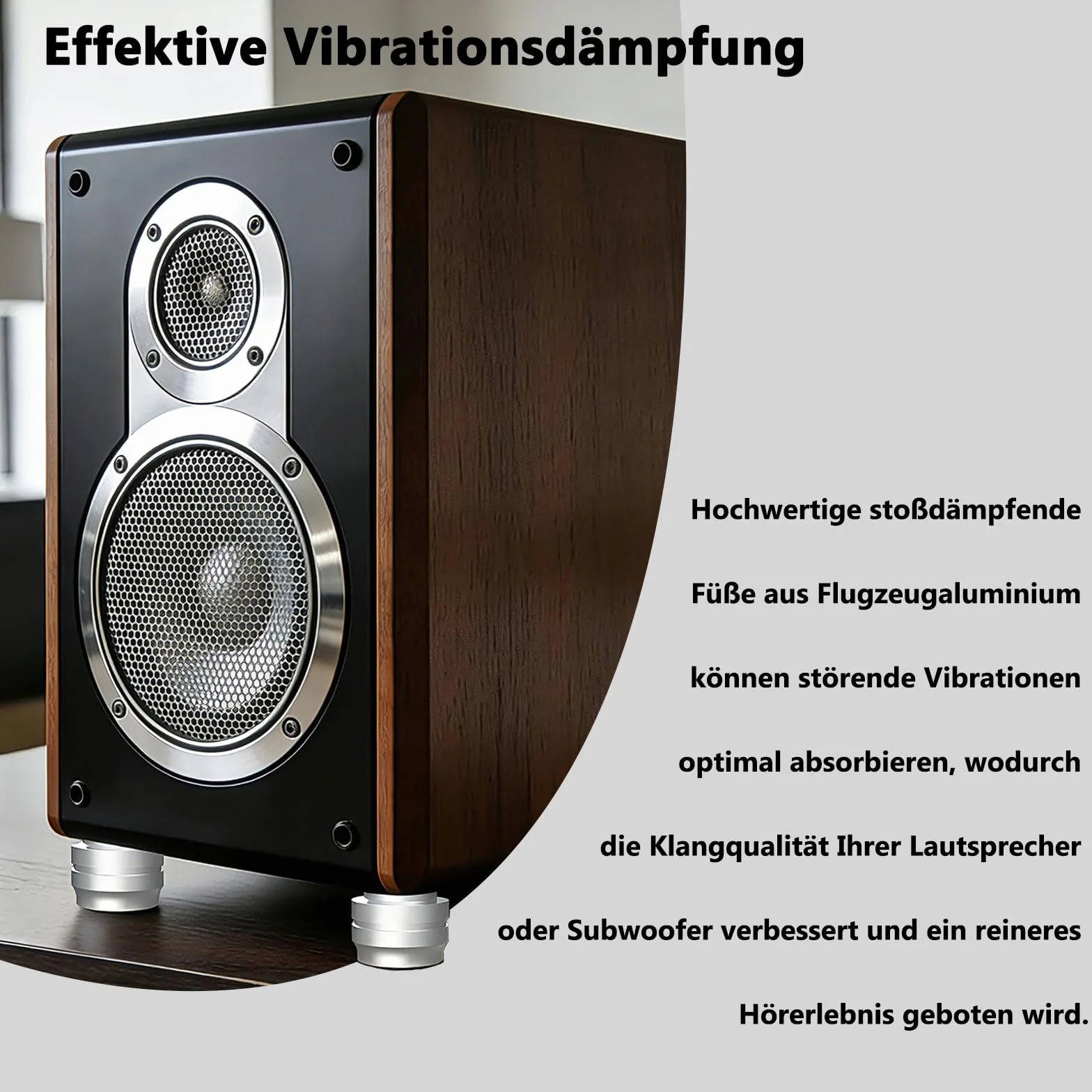 4 patas de aluminio para dispositivos Hi-Fi, absorbentes de alta fidelidad, pies amortiguadores de vibraciones, para atornillar para tocadiscos, subwoofer y altavoces (33 mm x 22 mm)