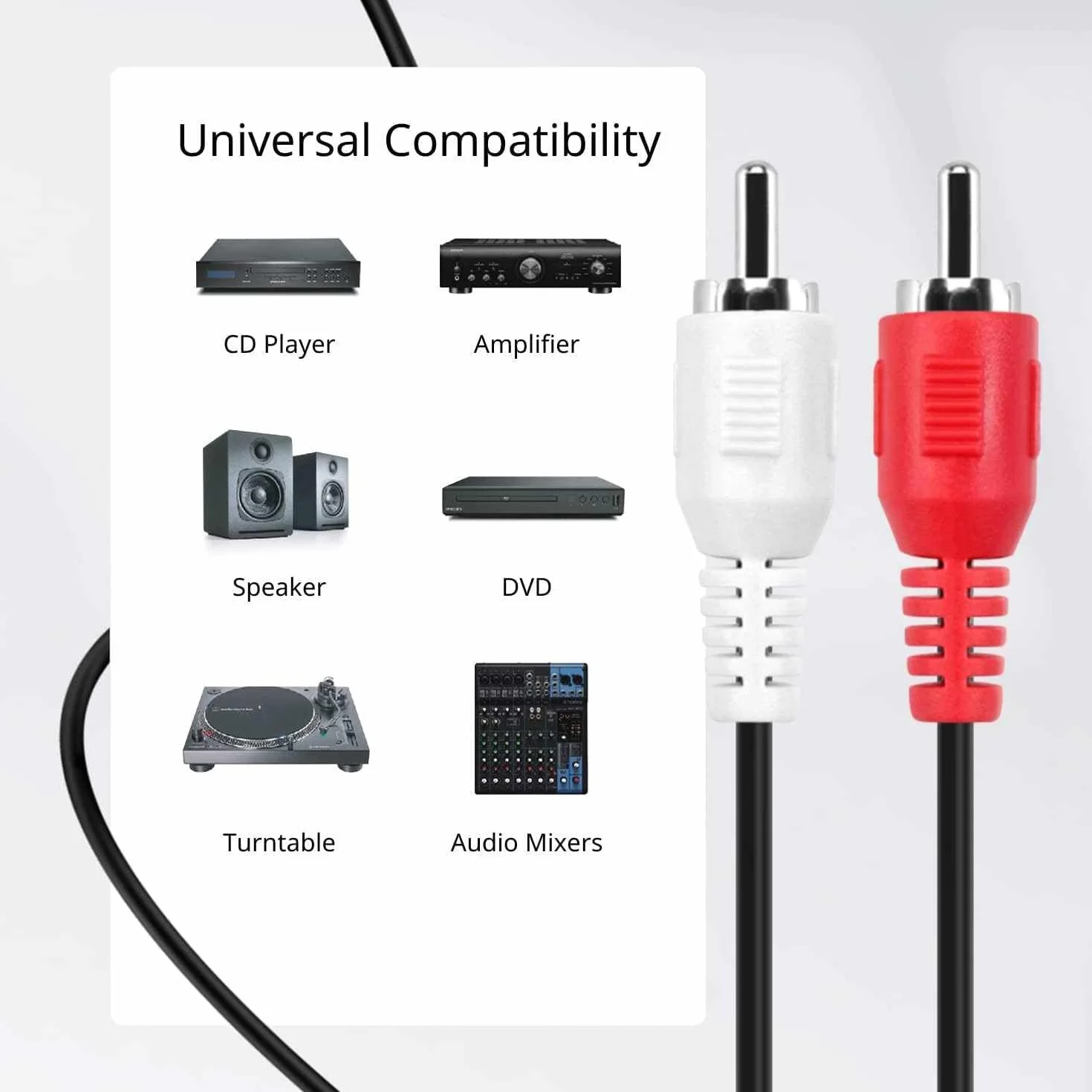 TECHZOCO Cable Audio Estéreo Hembra de 3.5 mm a 2X RCA Macho, Cable Divisor Audio Estéreo, Apto para para Amplificador, Altavoces, Tocadisco, Mezclador, TV, MP3, Móvil,Tablet, PC, 25 cm