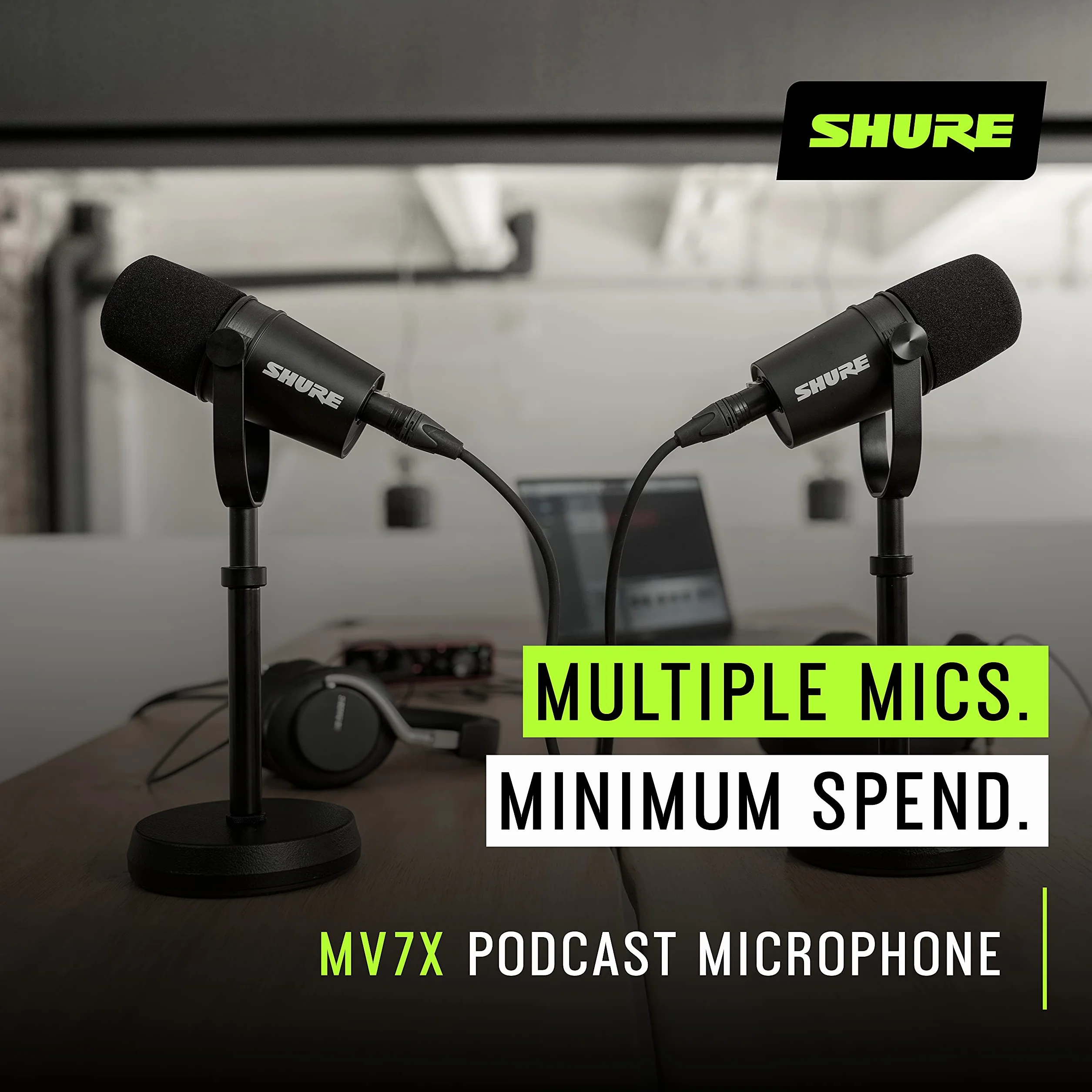 Shure MV7X XLR Podcast Microphone - Pro Dynamic Mic para podcasting y grabación Vocal, Todas Las construcciones de Metal y micrófono Compatible - Negro