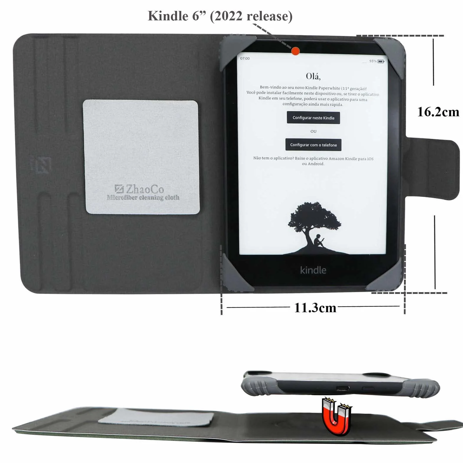 Funda Universal Desmontable para 6'' Kindle 2024/2022, Kobo Nia/Clara 2E/Clara HD, Cubierta de Protección Múltiples Ángulos de Visión - Negro