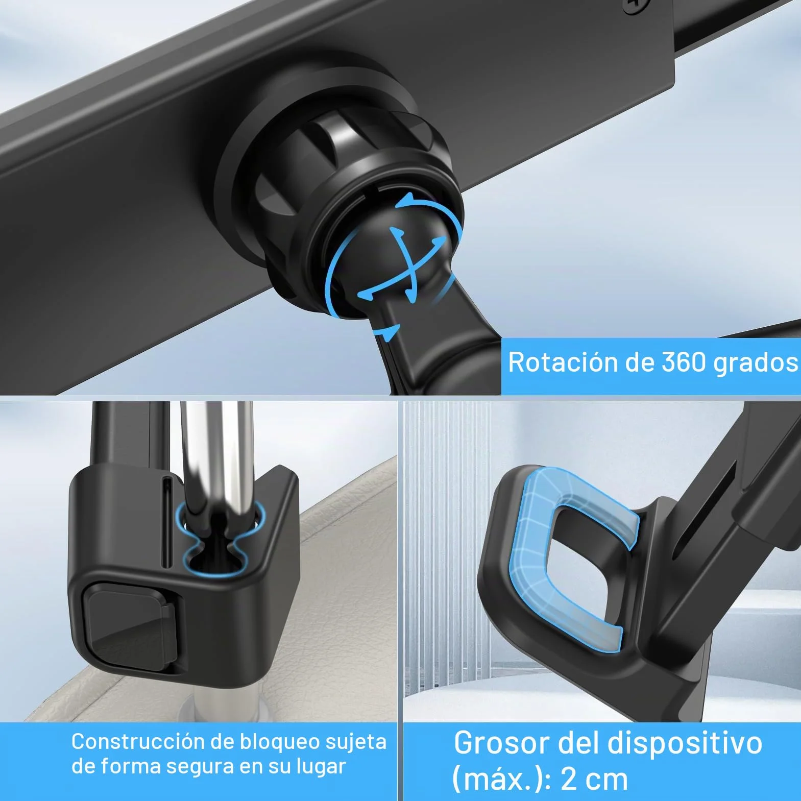 FINTIE Soporte Tablet Coche Universal 6-13"- [360° Giratorio] Soporte Tablet Ajustable para Reposacabezas de Coche para iPad Air/Pro/Mini, Galaxy Tab, Smartphone, Kindle, Fire
