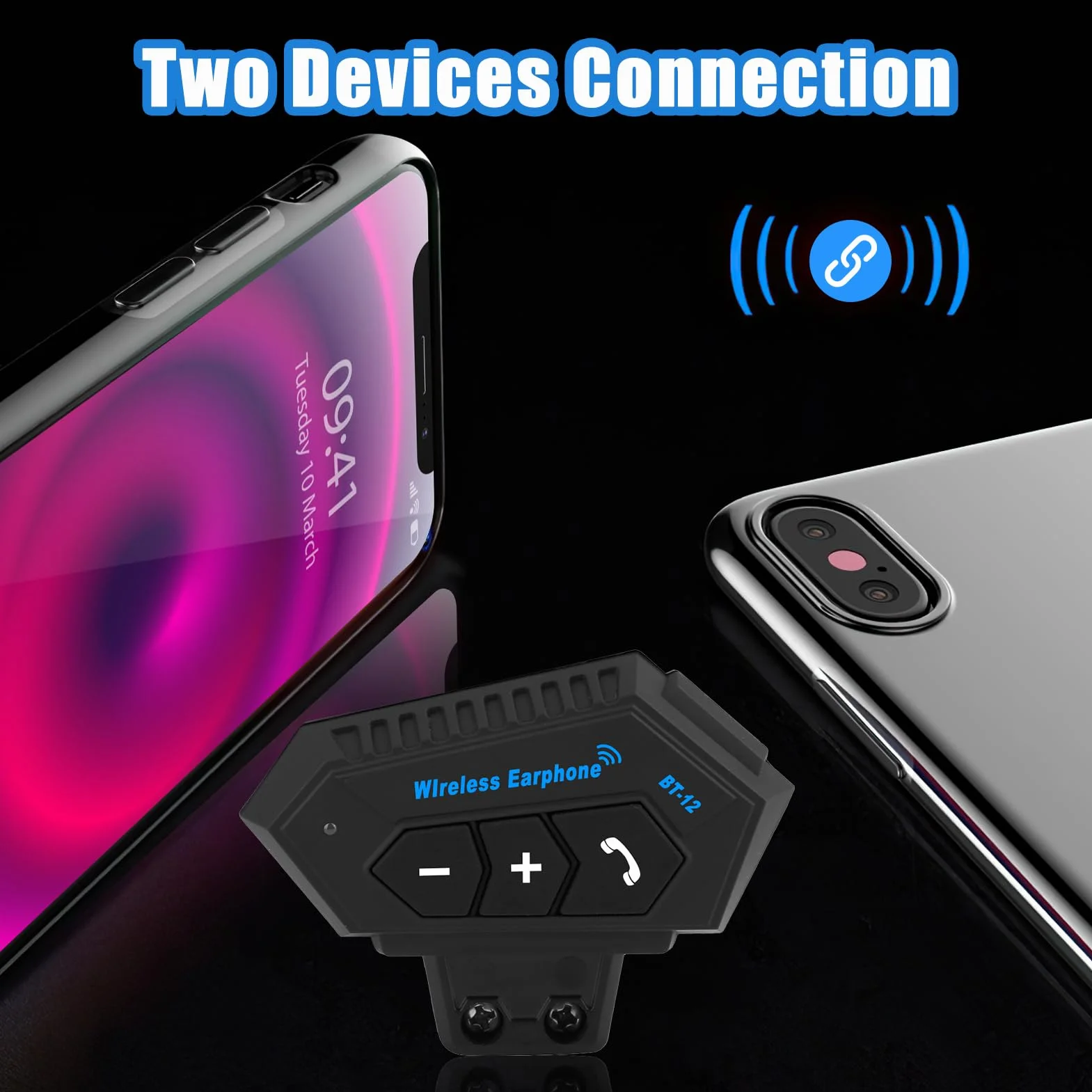 Yosoo Health Gear Intercomunicador Bluetooth para Motocicletas, Auriculares Casco con Batería, Manos Libres