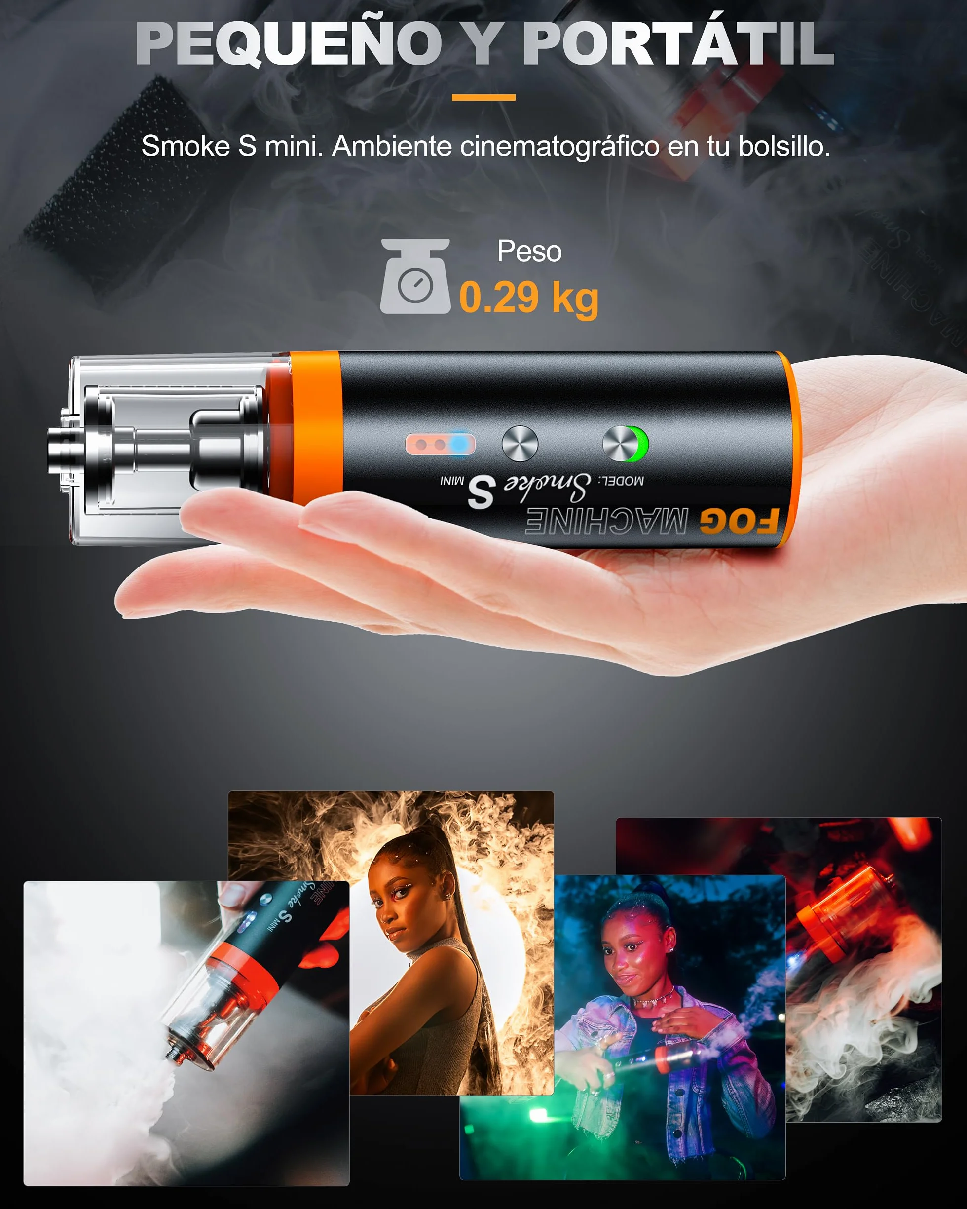 LENSGO Maquina de Humo Portatil con 60ml Líquido, Remoto Inalámbrico, Alimentado por Batería, Maquina de Niebla para Fotografía, Fiestas, Halloween, Bodas,Escenario, Smoke Mini