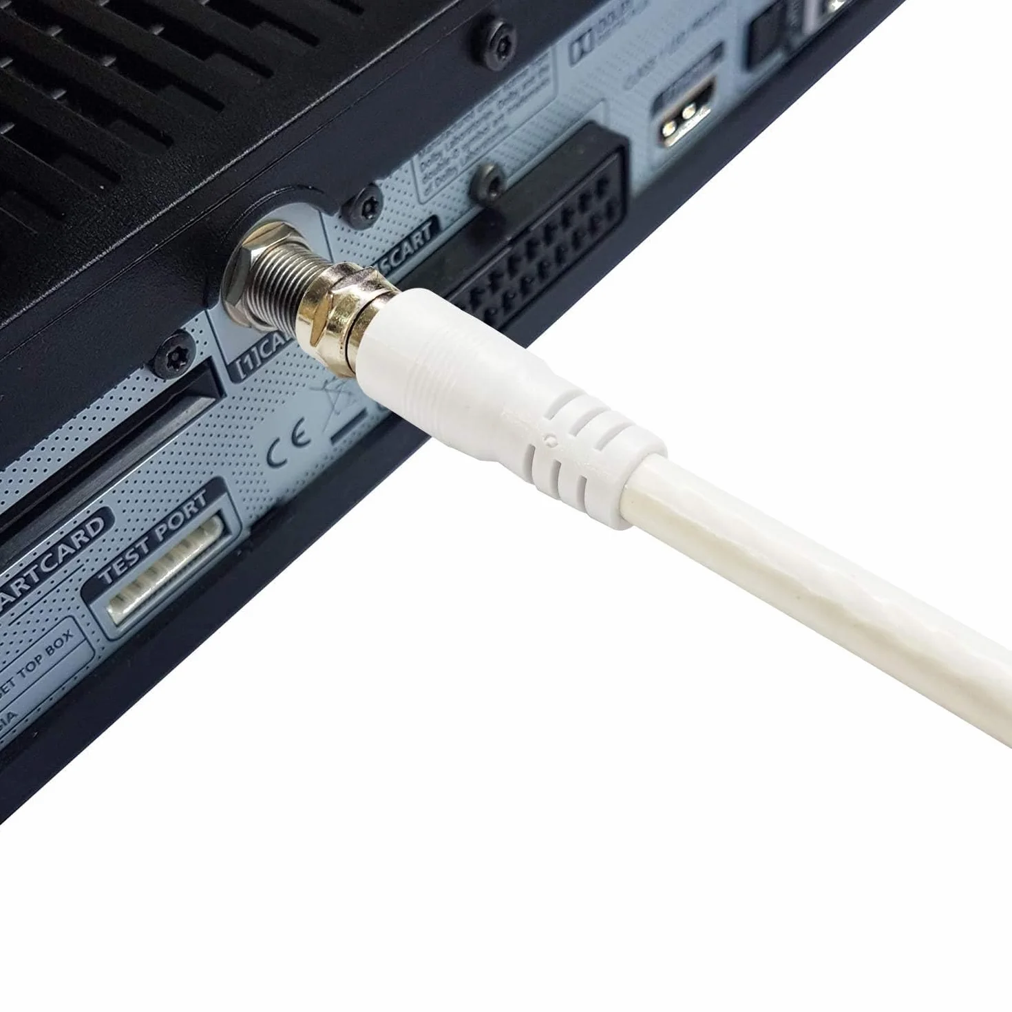 TECHZOCO Cable Antena-satelite, Cable TV Sat 75 Ohm, Conector RF coaxial Hembra a Conector Tipo F Macho, Sat Freesat Sky Virgin BT TV HDTV DVB DVD Radio/Coax, 70 dB, Blanco,1.50 Metros