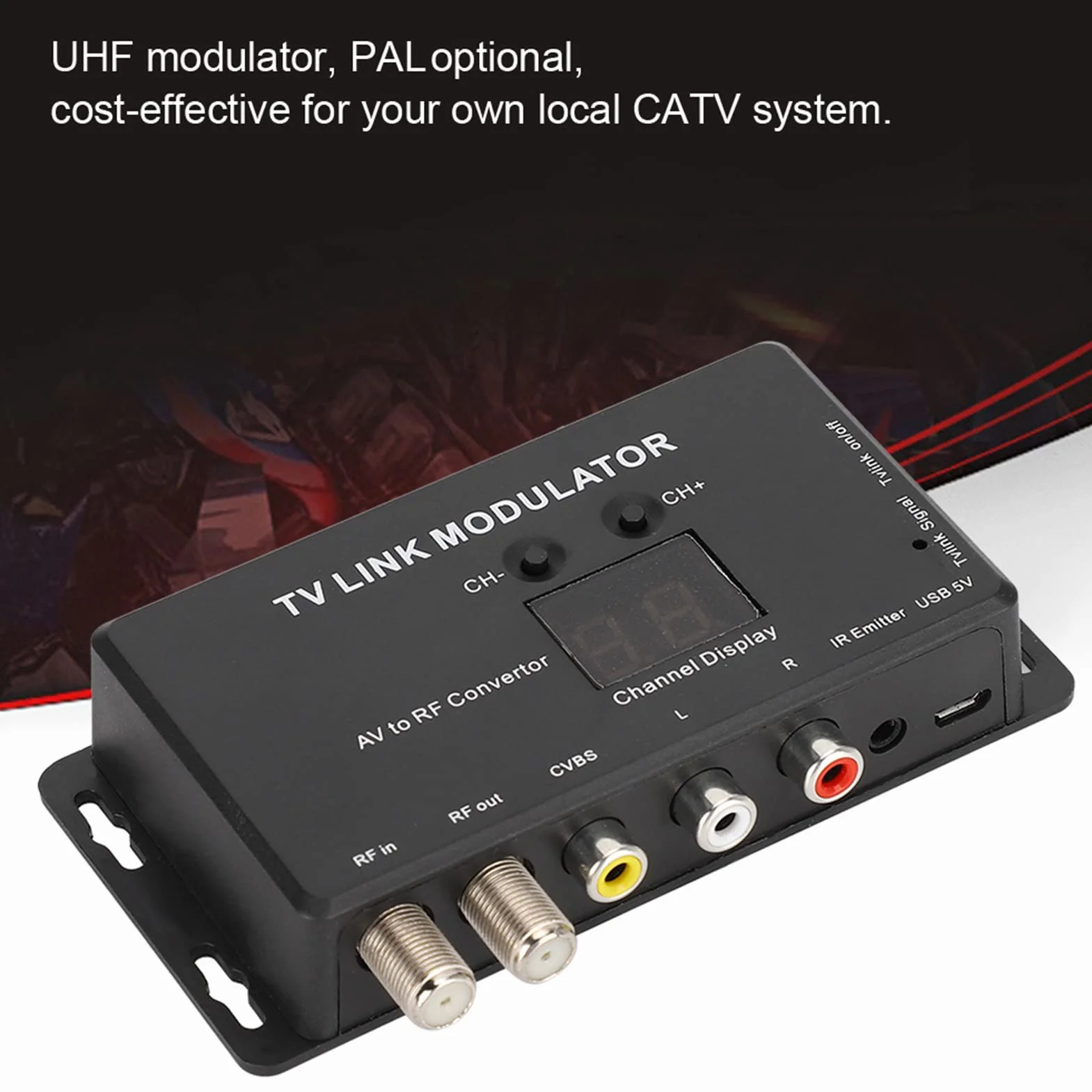 Moduladores RF modulador TV TM70 UHF TV Link Modulador Convertidor AV a RF Extensor IR con Visualización de Canales Fácil Instalación y Configuración IR Moduladores de RF