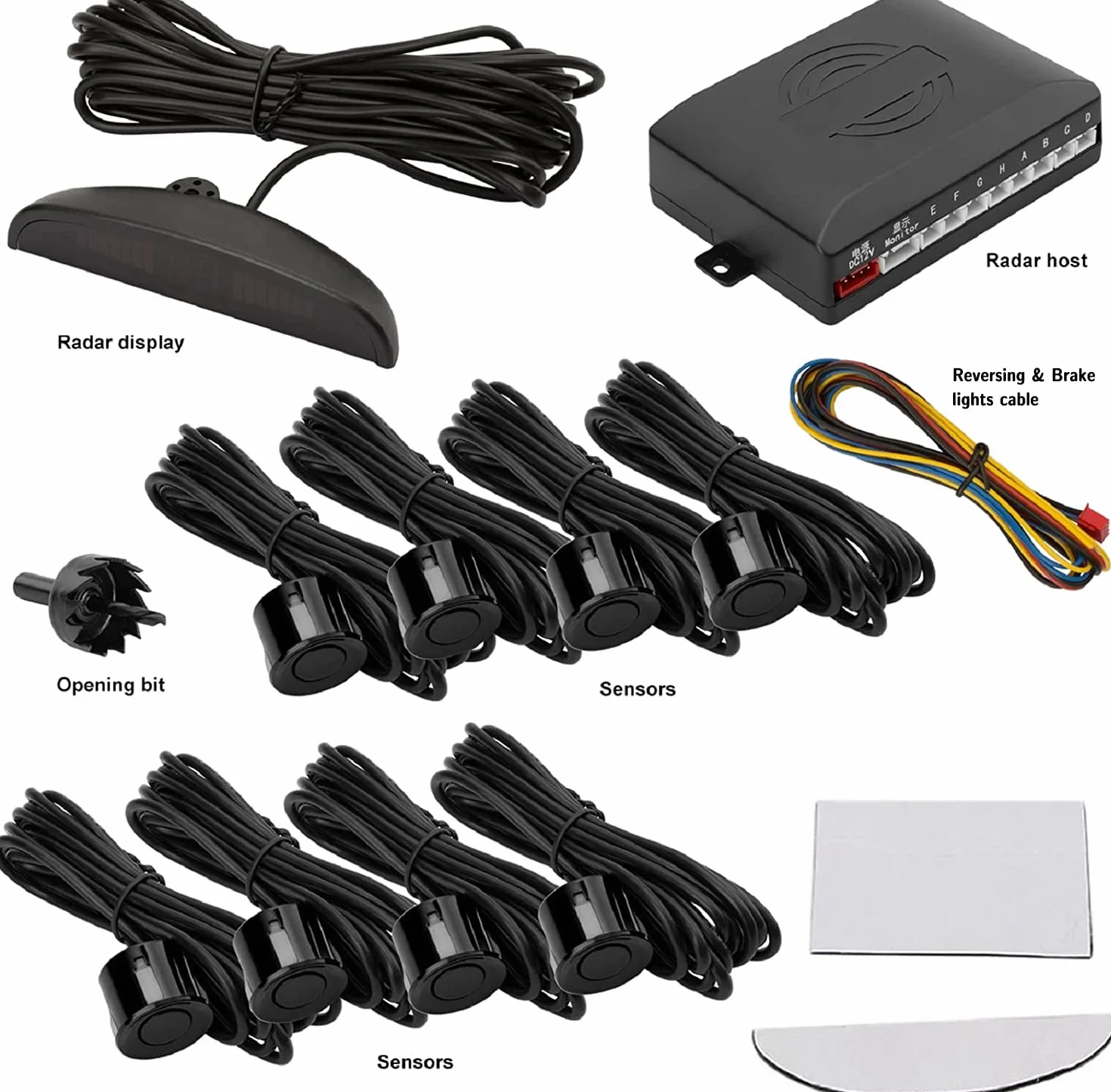 TKOOFN Kit de Sensor de Aparcamiento,Sistema de Sensor de Estacionamiento,8 Sensores para el Coche de Sistema de aparcamiento digital con pantalla LED - Negro